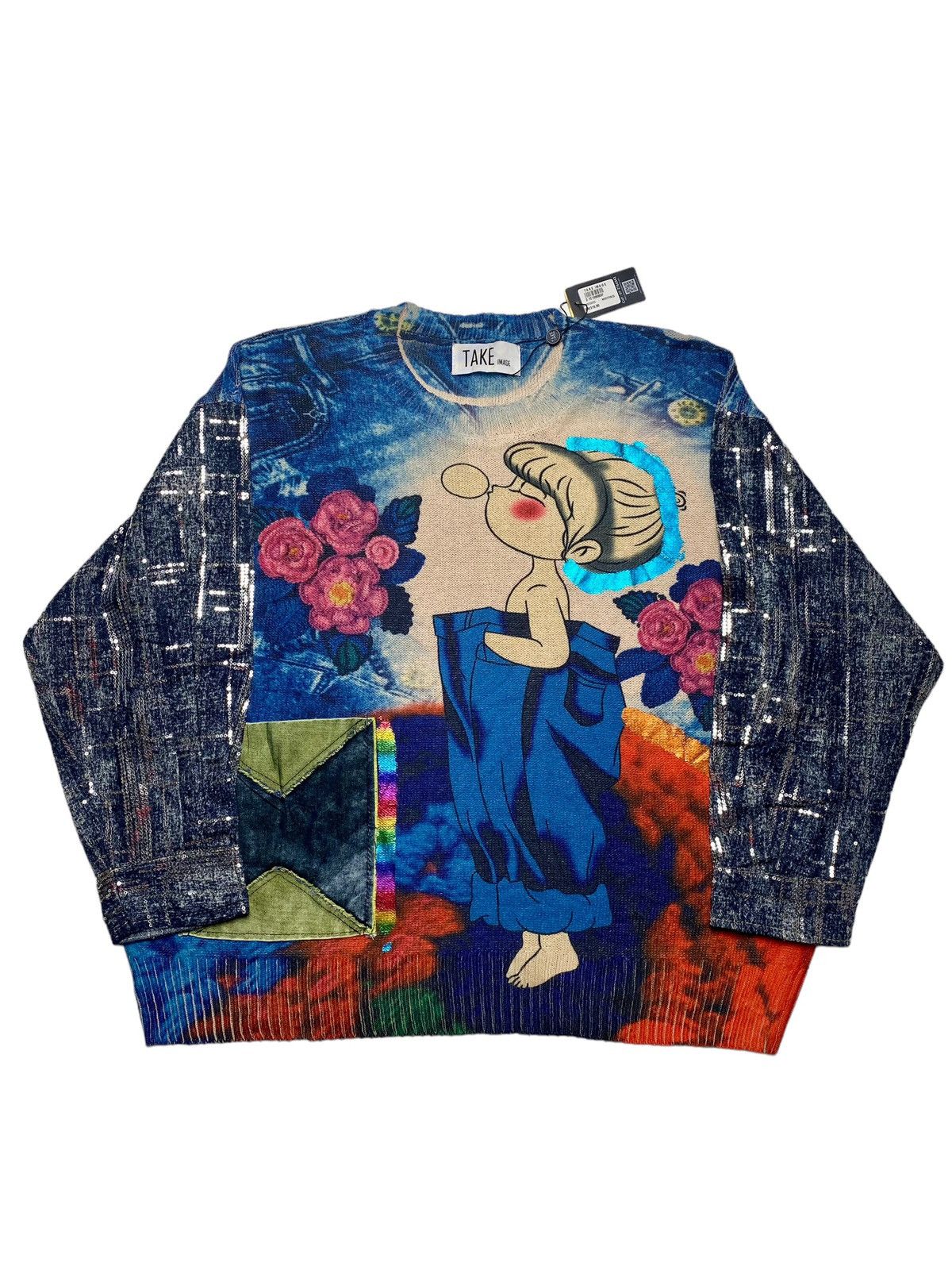image of Avant Garde 2000S Take Image - Sequin Knitted Sweater in Blue, Men's (Size Large)