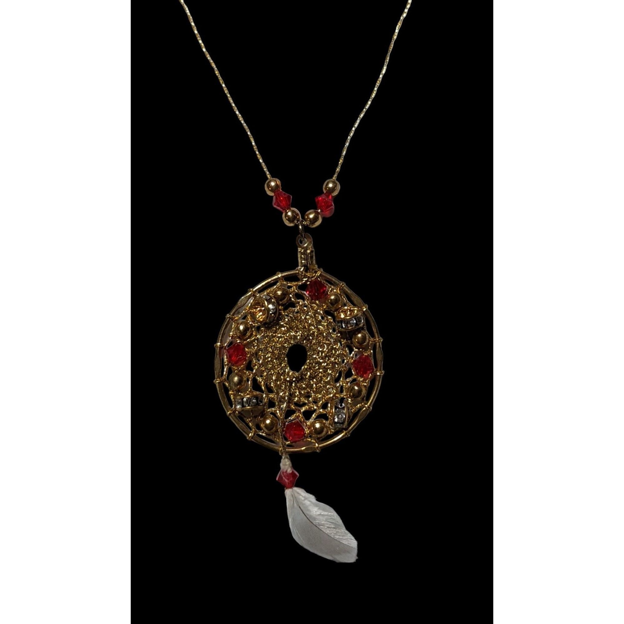 Other Gold Beaded Feather Dreamcatcher Necklace Size ONE SIZE - 1 Thumbnail