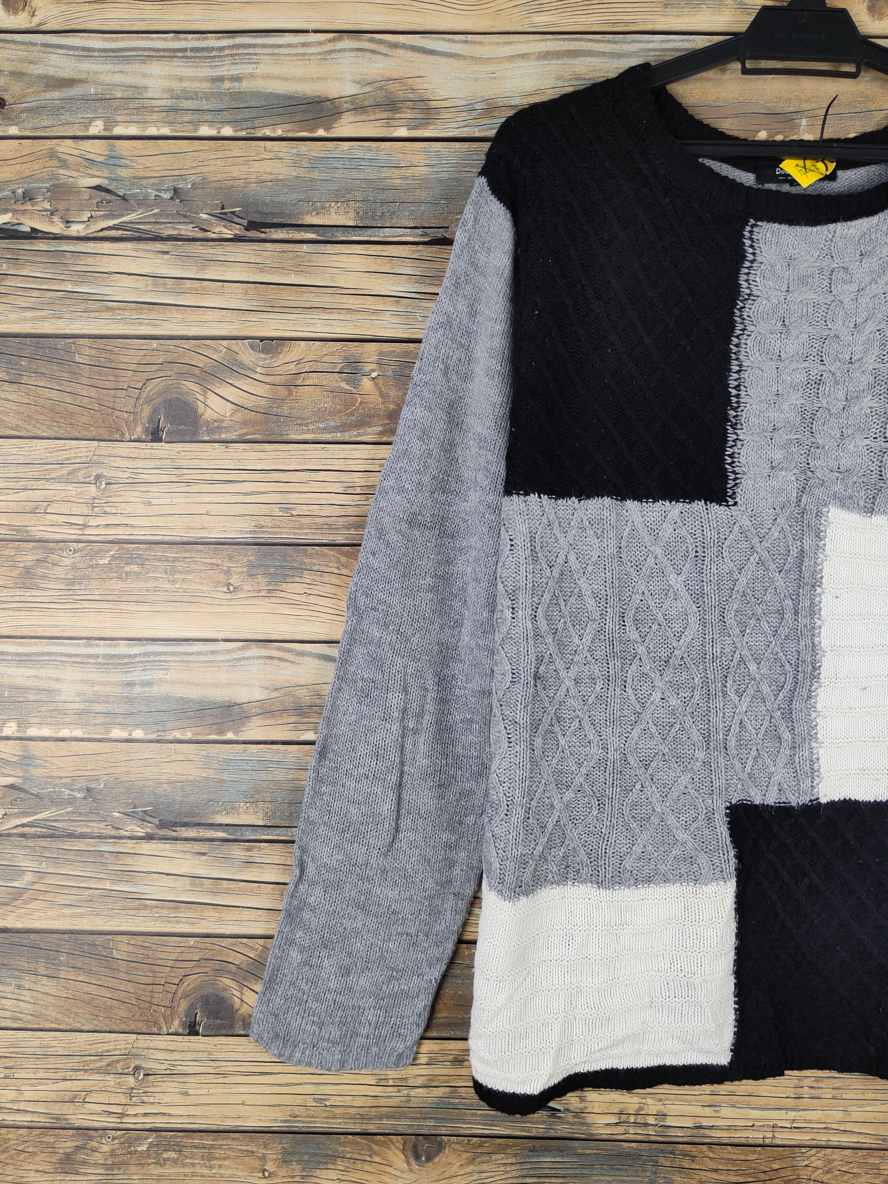 Homespun Knitwear Doublefocus Gray Black patchwork Knitwear Sweatshirts #W2152 Size US M / EU 48-50 / 2 - 3 Thumbnail