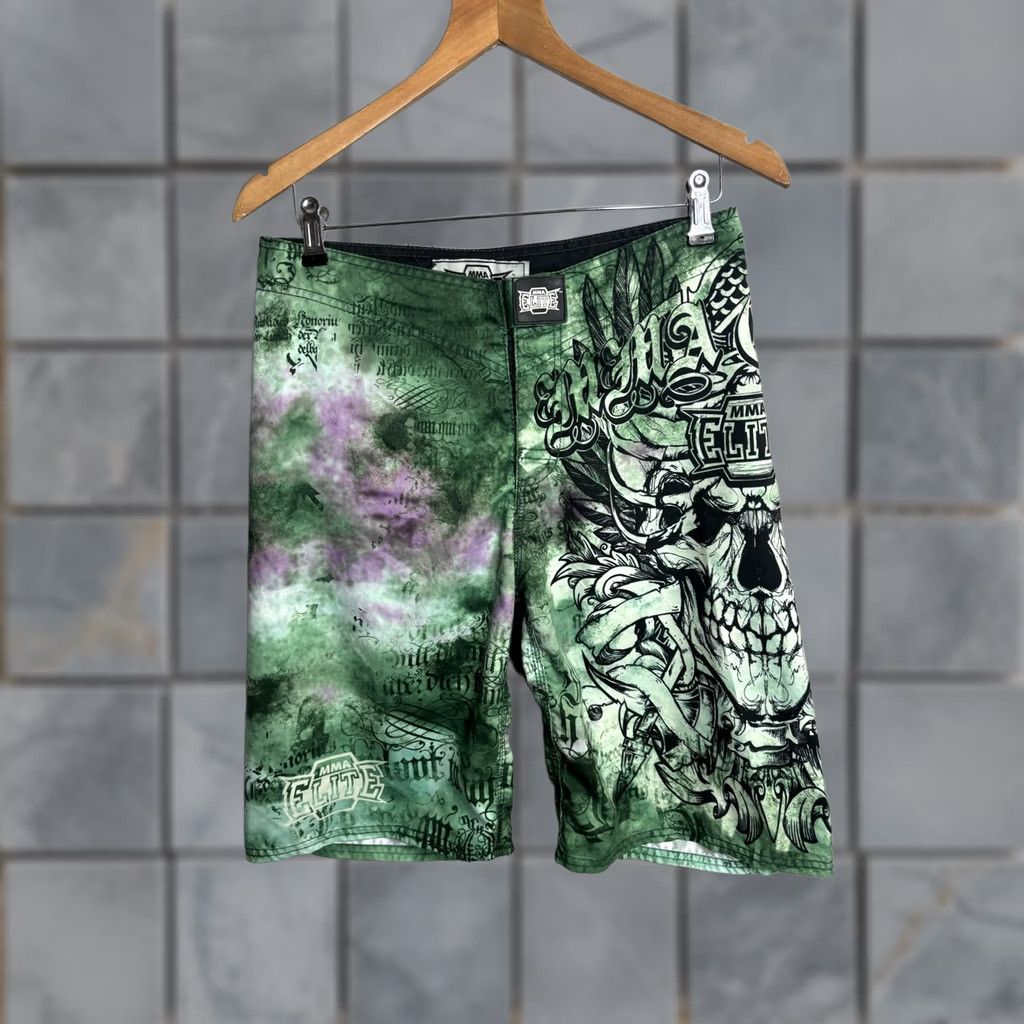 Vintage MMA Elite Fight Shorts Mens Green Purple Skull Graphic Board Shorts Training Size US 34 / EU 50 - 1 Thumbnail