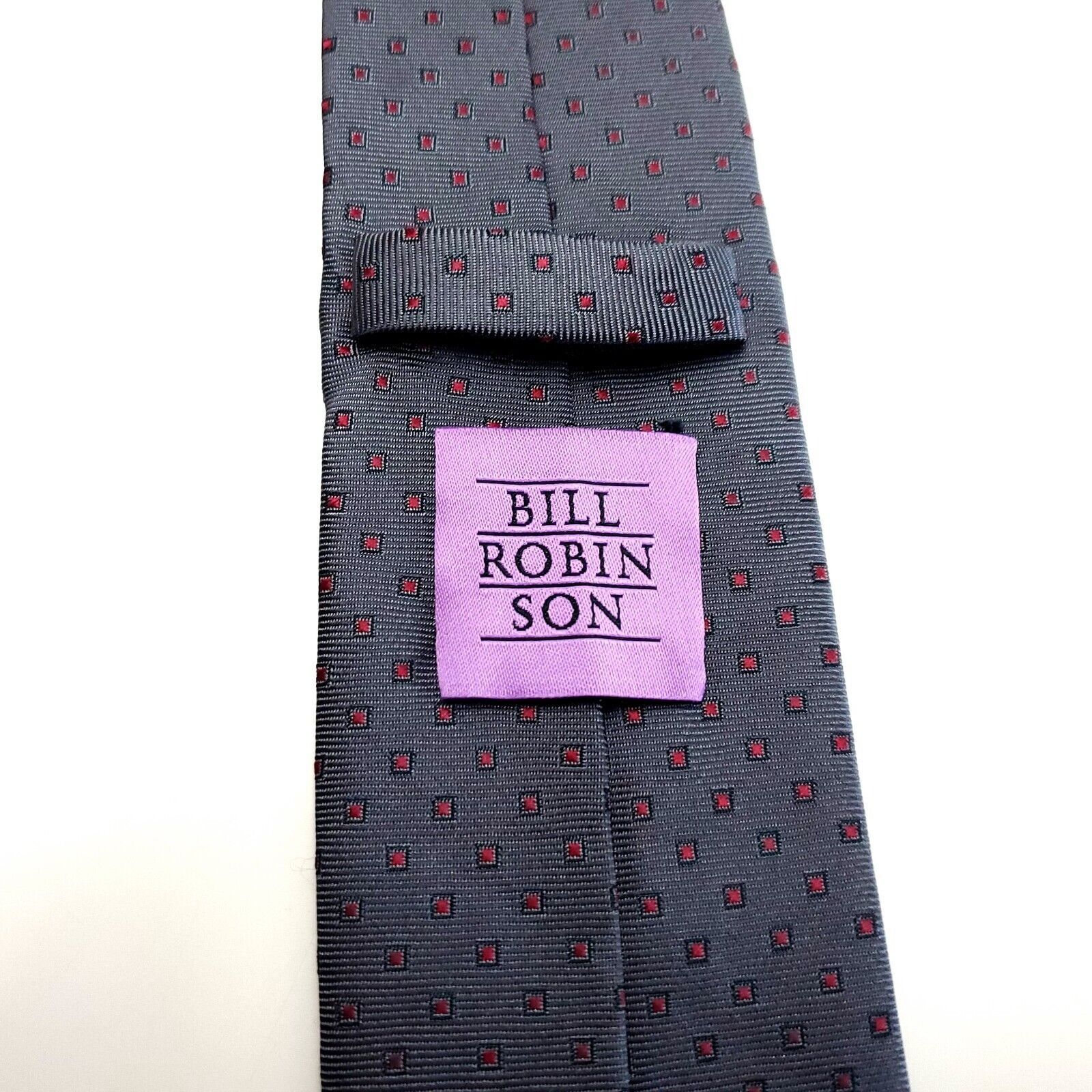 Vintage Bill Robinson Gray Silk Tie Woven Geometric Check Size ONE SIZE - 4 Thumbnail
