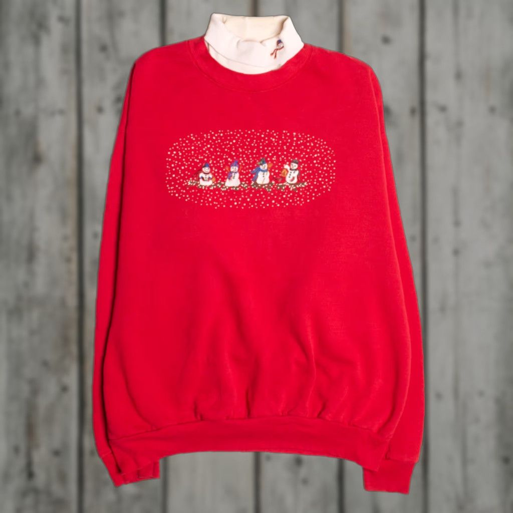 Vintage VINTAGE Artisans Red Ugly Christmas Sweatshirt Large Regular Cotton / Polyester 1990s Christmas Snowmen Mens Womens Size XL/L Images Size L / US 10 / IT 46 - 1 Thumbnail