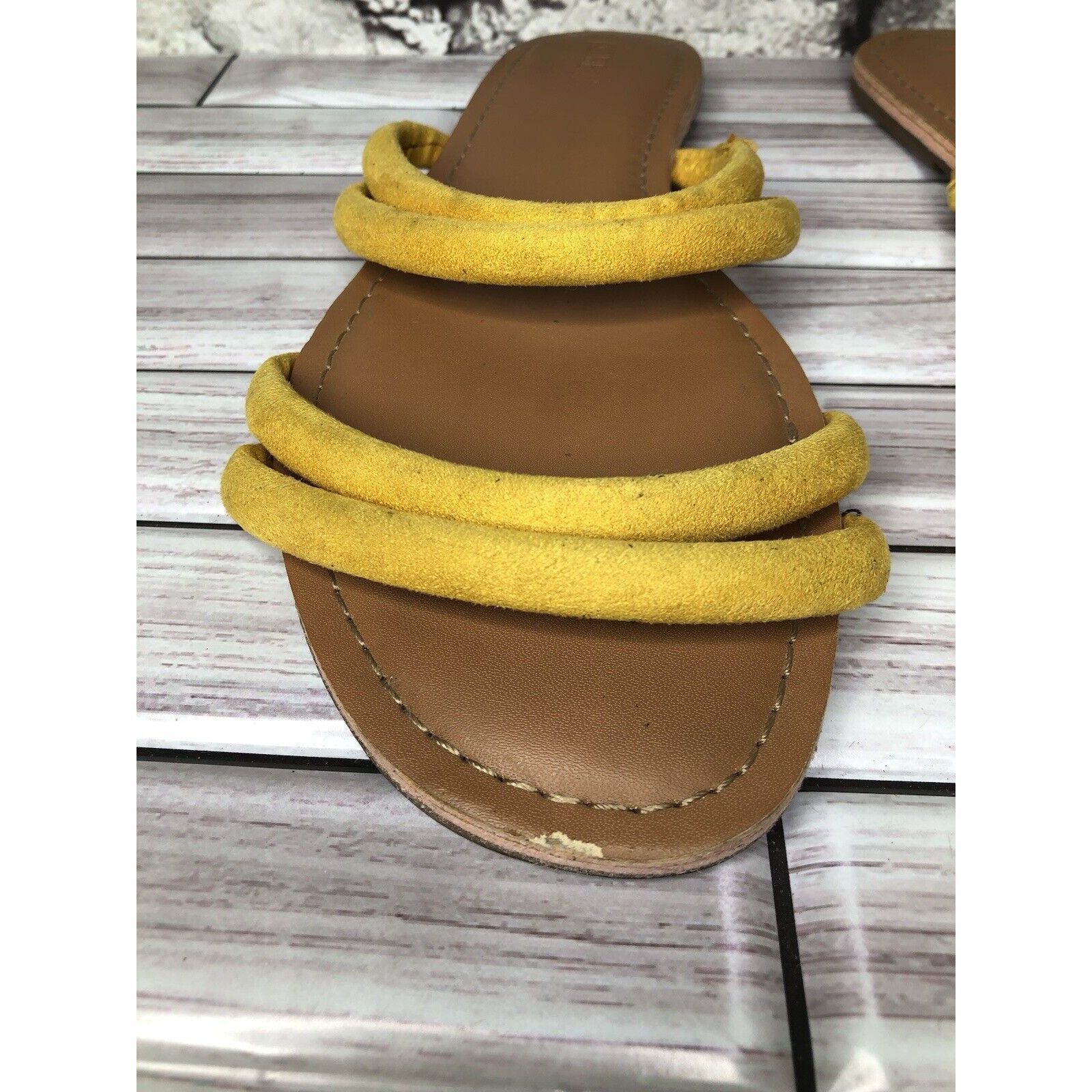 J.Crew J. Crew Factory Seaside Yellow Suede Double Strap Slides San Size US 9 / IT 39 - 12 Thumbnail