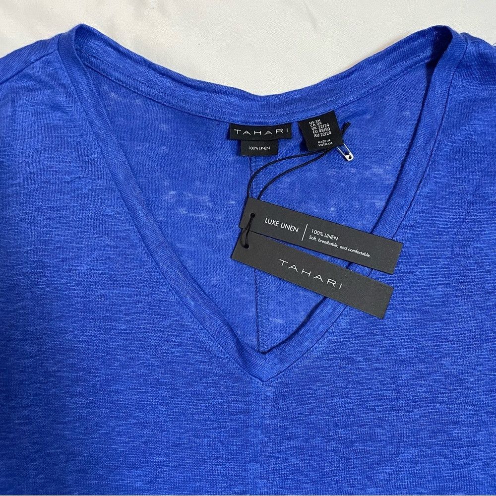 Elie Tahari NWT New Tahari Linen V-Neck Blue Top Size 2X Size XXL / US 16-18 / IT 52-54 - 8 Thumbnail