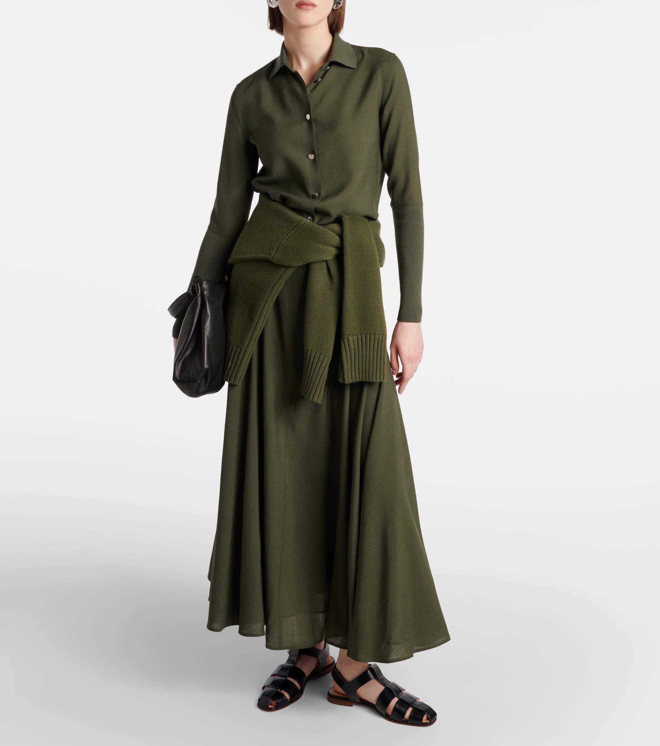 Loro Piana o1srvl11e0125 FAN6978 Leela Breeze Wool Shirt in Green Size M / US 6-8 / IT 42-44 - 2 Thumbnail