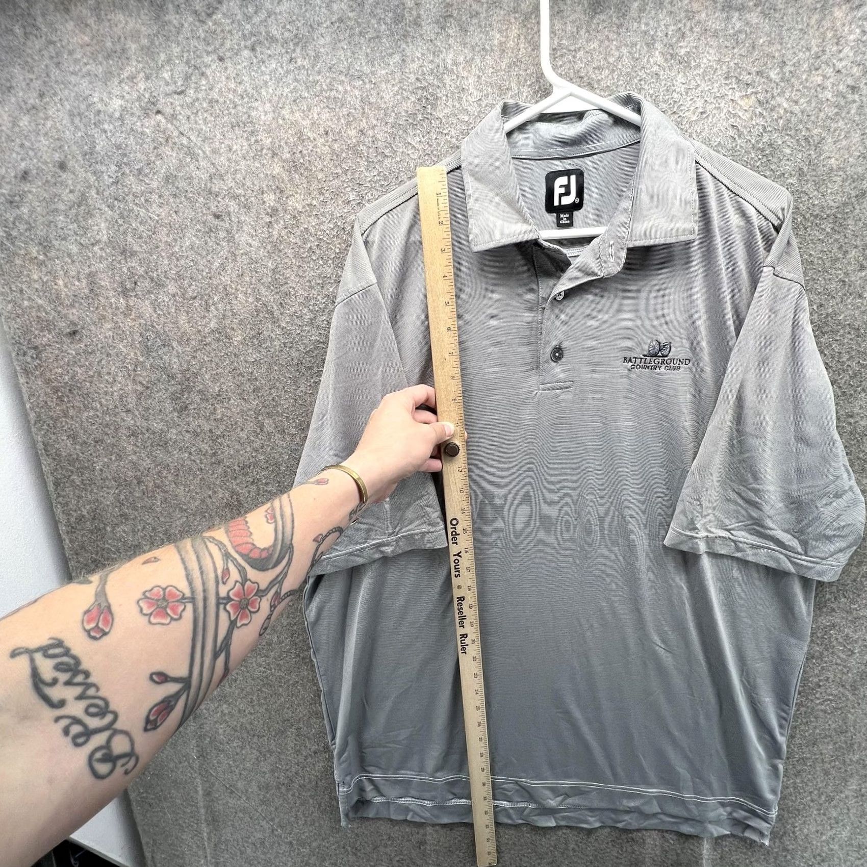 Footjoy FootJoy Polo Shirt Mens 2XL Gray Stripe Battleground Country Club Logo Golf Shirt Size US XXL / EU 58 / 5 - 5 Thumbnail