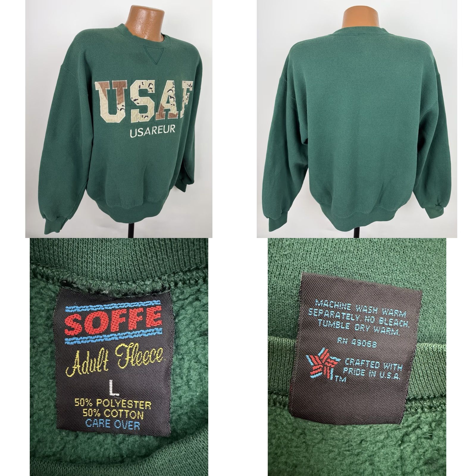 Soffe VINTAGE Soffe Sweatshirt Mens L US Air Force Embroidered Green Cotton Blend Pullover 90s Army Grunge Retro Size US L / EU 52-54 / 3 - 8 Thumbnail