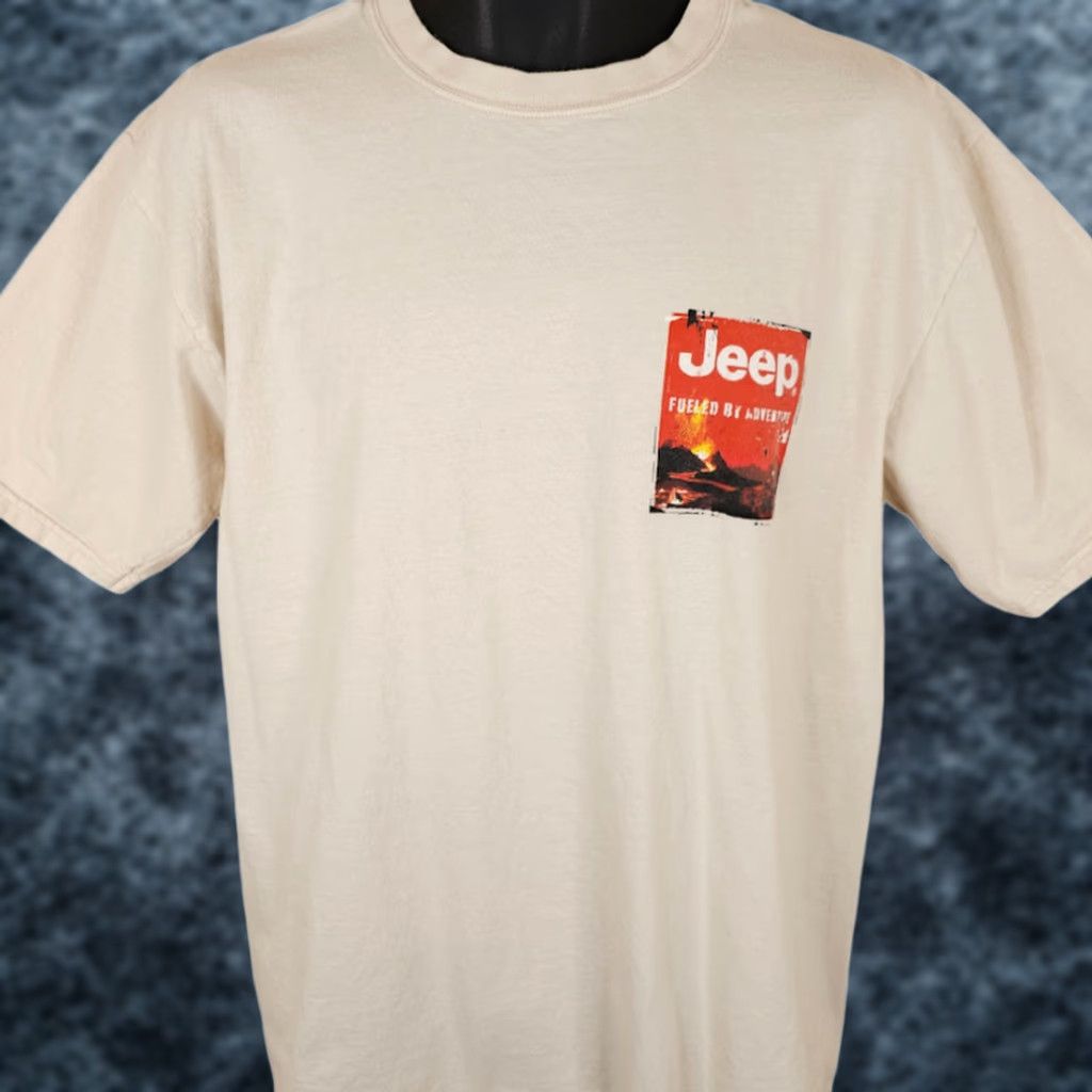Jeep Jeep T Shirt Mens Large Beige Graphic Tee Travel Adventure Skin Coconut Dyed Fueld By Adventure Size US L / EU 52-54 / 3 - 1 Thumbnail