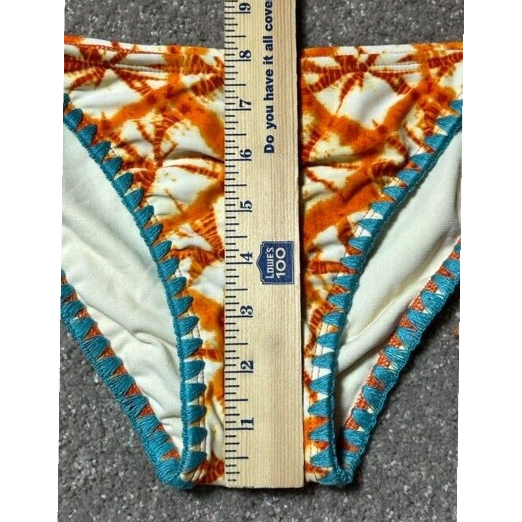 Vintage Hobie Bikini Bottom M Side Tie Boho Chic Batik Hippie Tribal Beach Artistic Womens Swim Bottom M Orange Nylon Blend Lined Hand Wash Only Size 32" / US 10 / IT 46 - 4 Thumbnail