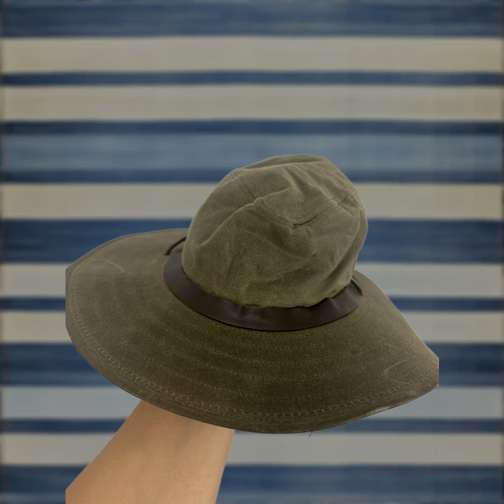 Filson VINTAGE Filson Bush Hat Panama Hat Men Size M/S Waxed Canvas Water Resistant Wide Brim Leather Canvas Brown/Green Hunting Outdoor USA Mens Size ONE SIZE - 1 Thumbnail