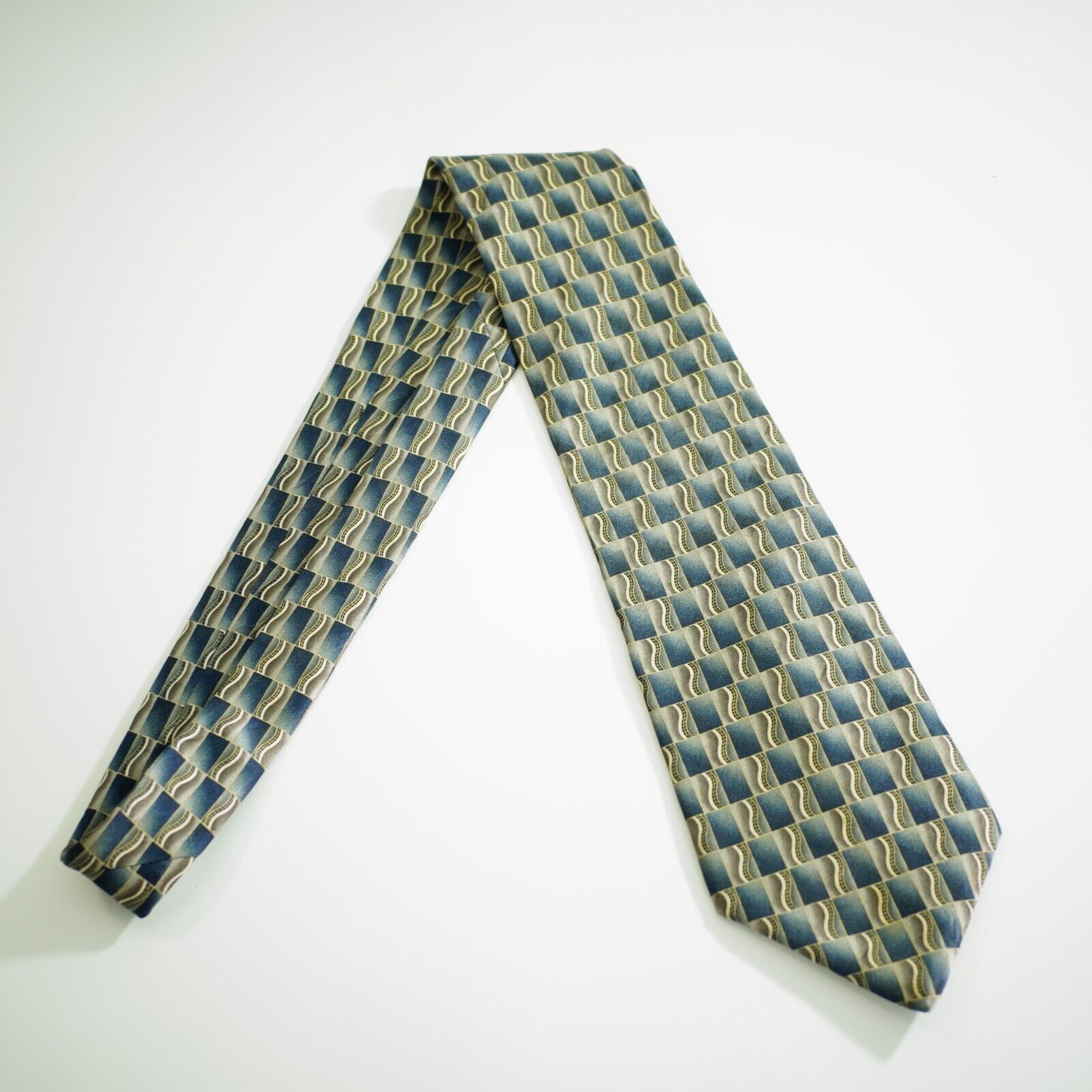 Pierre Cardin Pierre Cardin Tan Blue Metallic Abstract Geometric Print Wid Size ONE SIZE - 6 Thumbnail