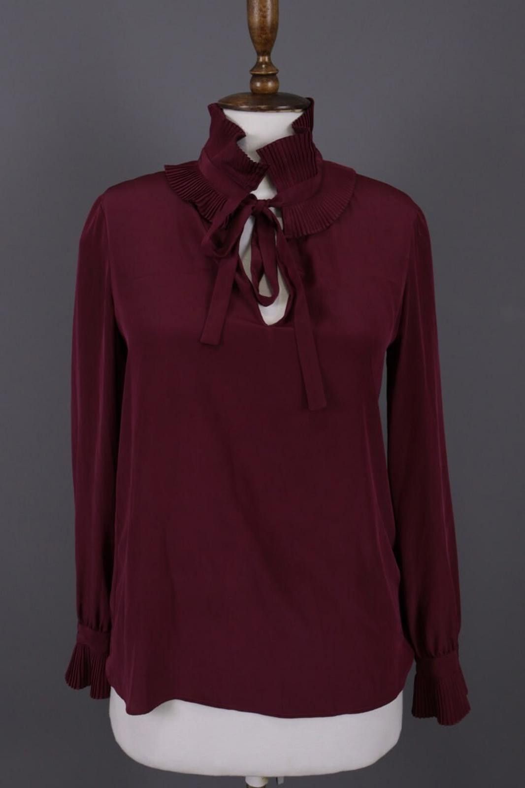 Designer Claudie Pierlot Burgund Pussy Bow Blouse Shirt Size 38 Size M / US 6-8 / IT 42-44 - 1 Thumbnail