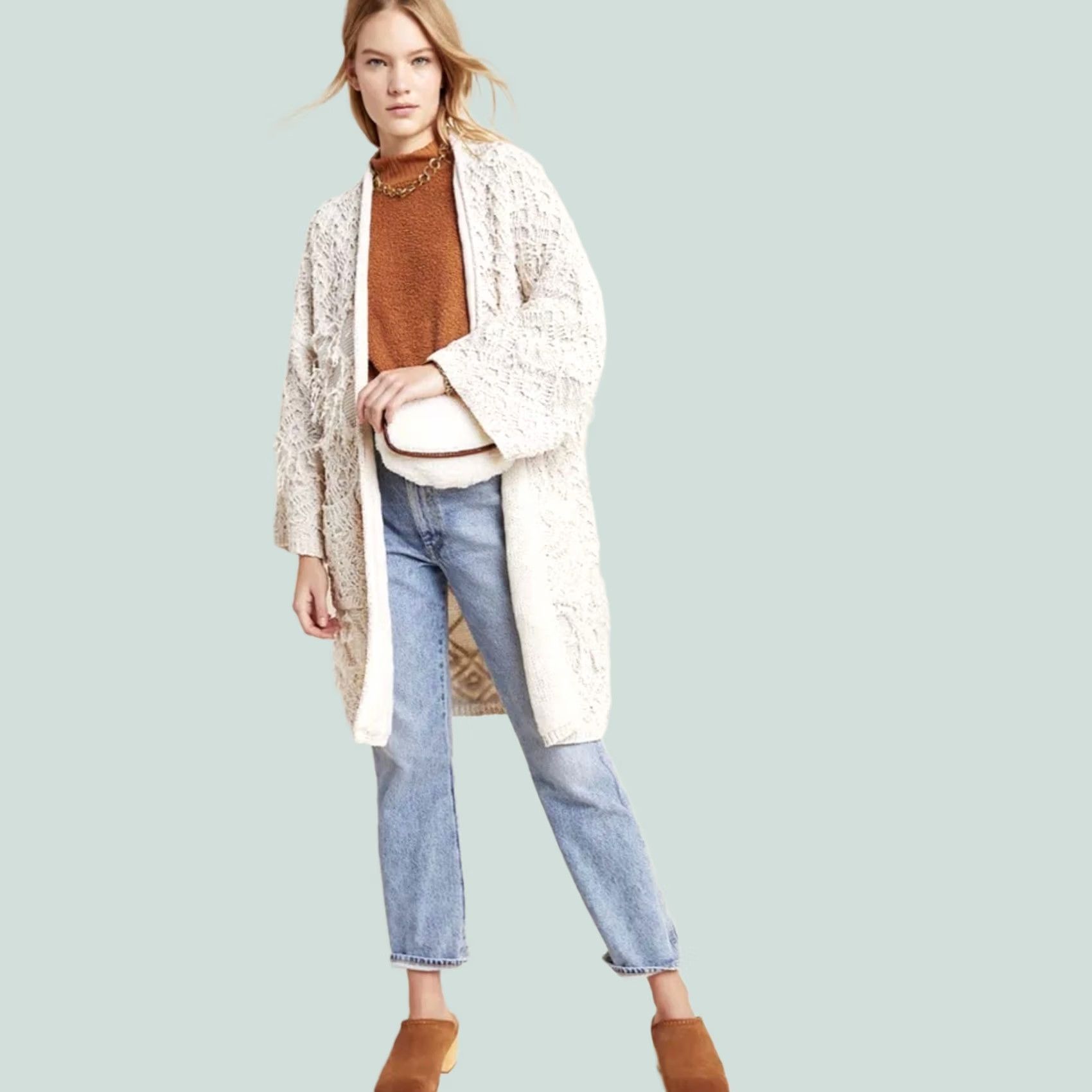 Anthropologie Anthropologie Akemi Kin IONE Cardigan Kimono Fringe Cream Ivory One Size Bohemian Open Pockets Sweater Womens Size ONE SIZE - 1 Thumbnail