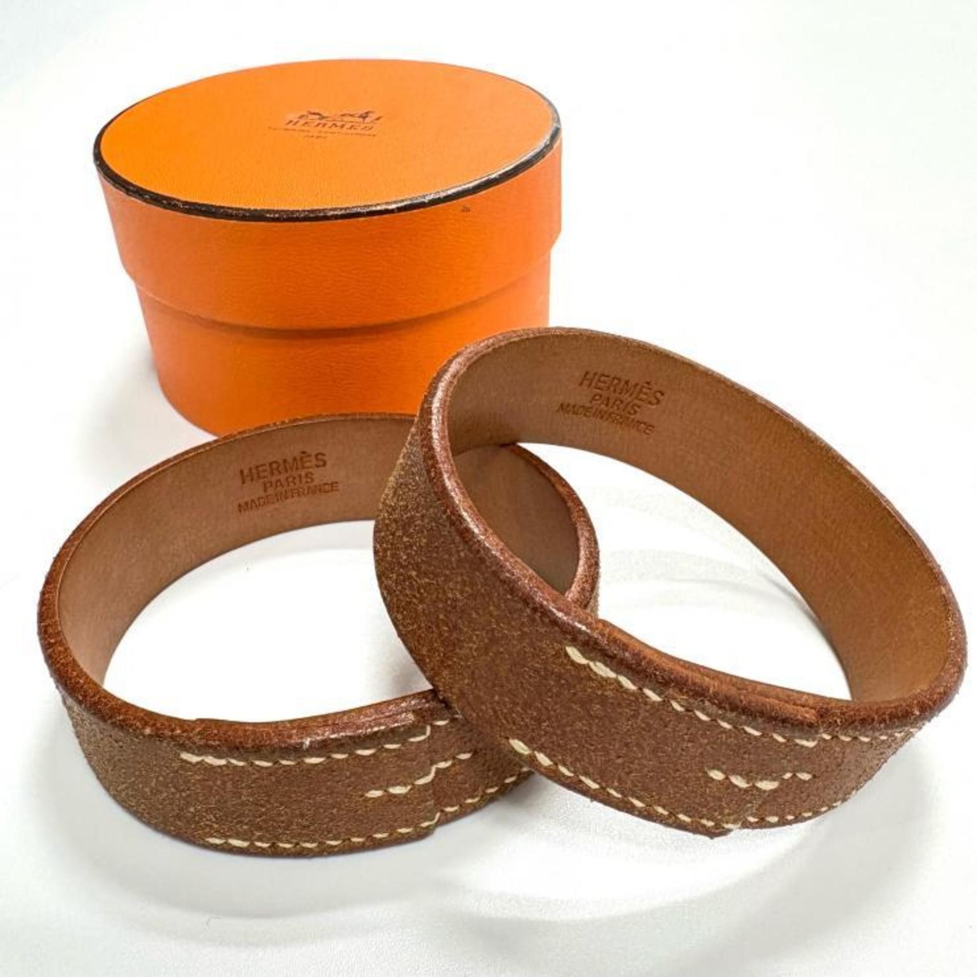 Hermes HERMES Pourtour Leather Brown Bangle Set (2 pieces) □C Stamped Hermès Size ONE SIZE - 1 Thumbnail