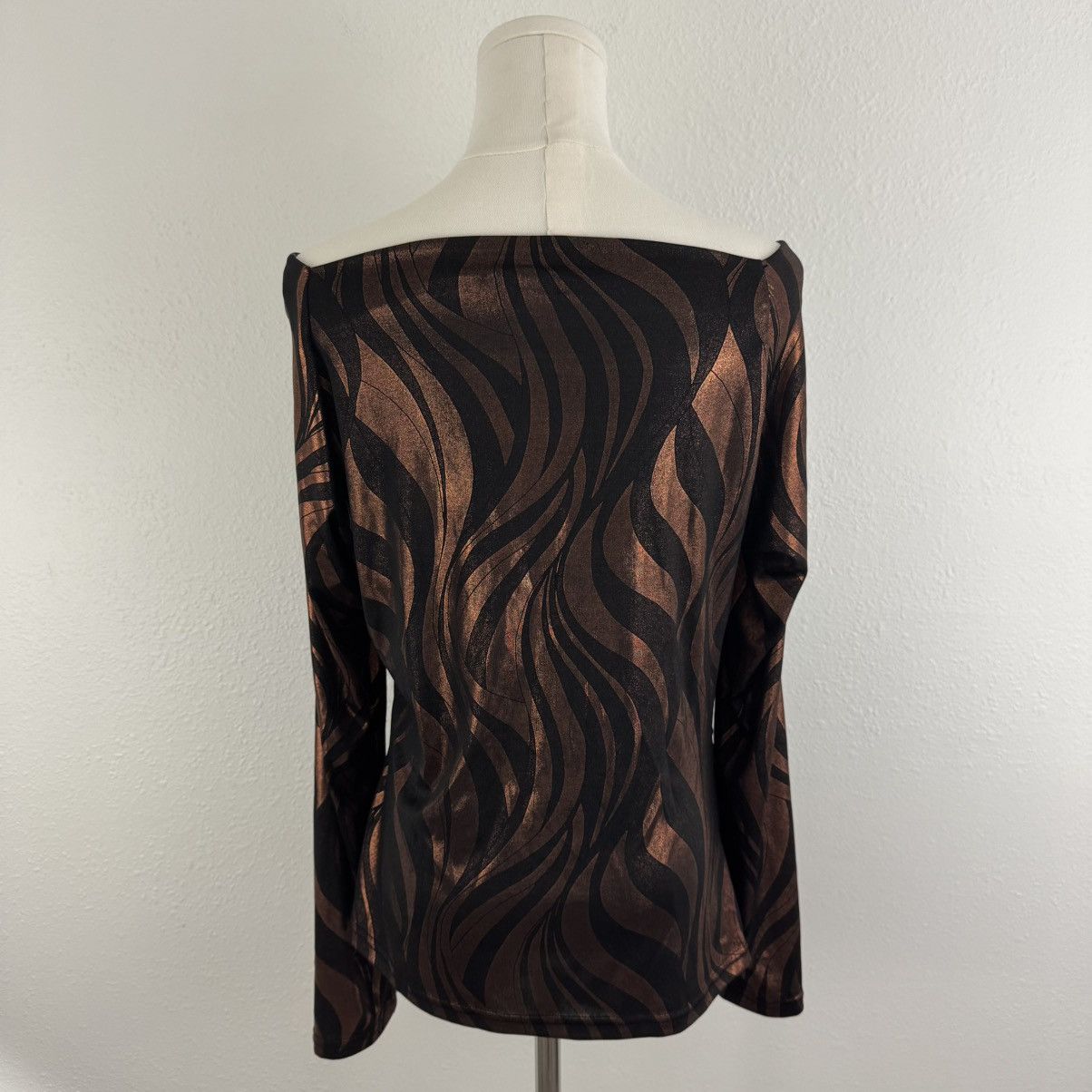 Other BALI Vintage 90s Brown Metallic Copper Swirl Ruched Top Size L / US 10 / IT 46 - 6 Thumbnail