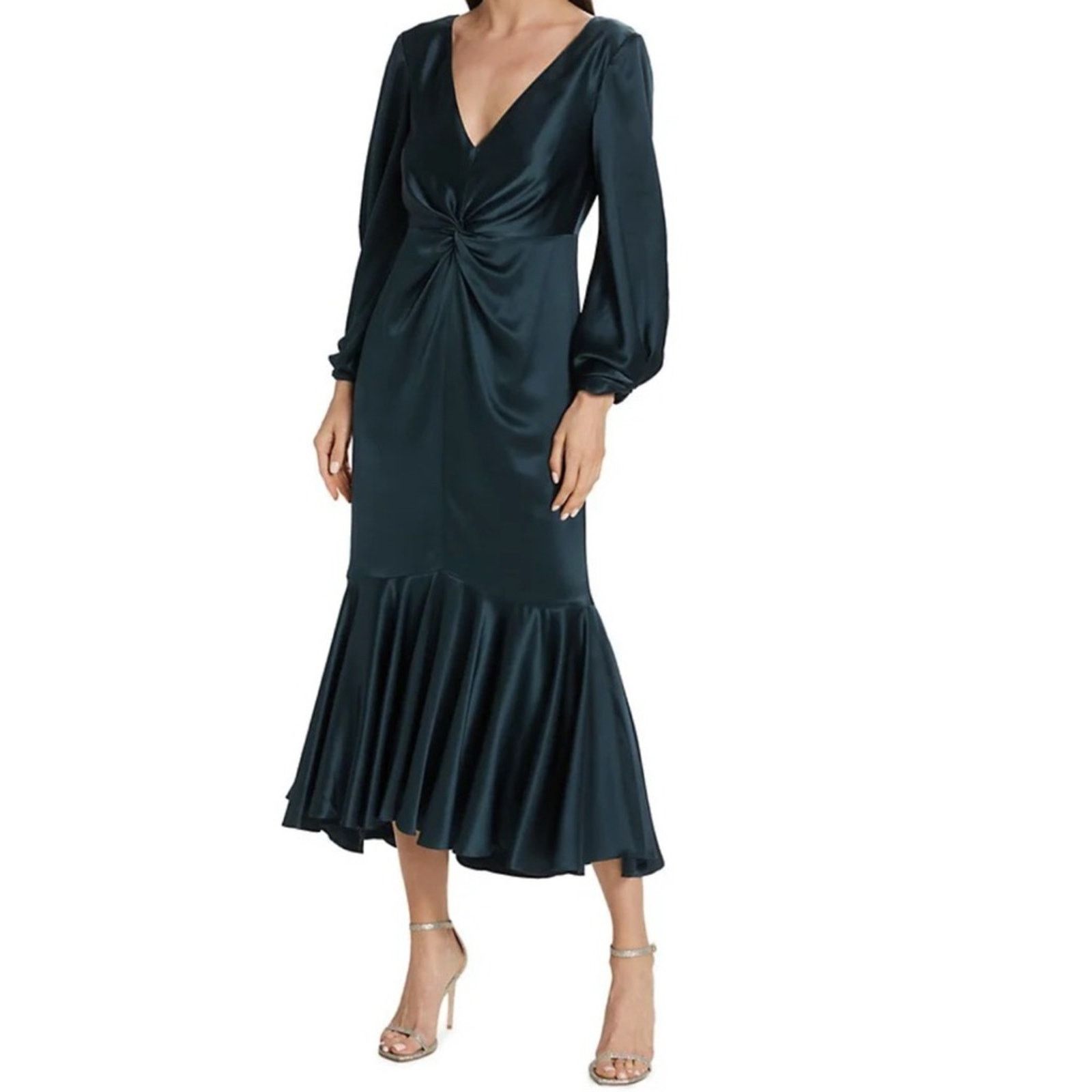 Cinq a Sept CINQ A SEPT VELDA DRESS PEACOCKBLUE SILK MIDI SIZE 0/XS Size XS / US 0-2 / IT 36-38 - 2 Thumbnail