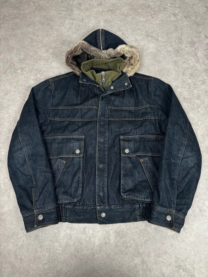 AW2003 Dolce & Gabbana Navy Denim Fur Hood Jacket