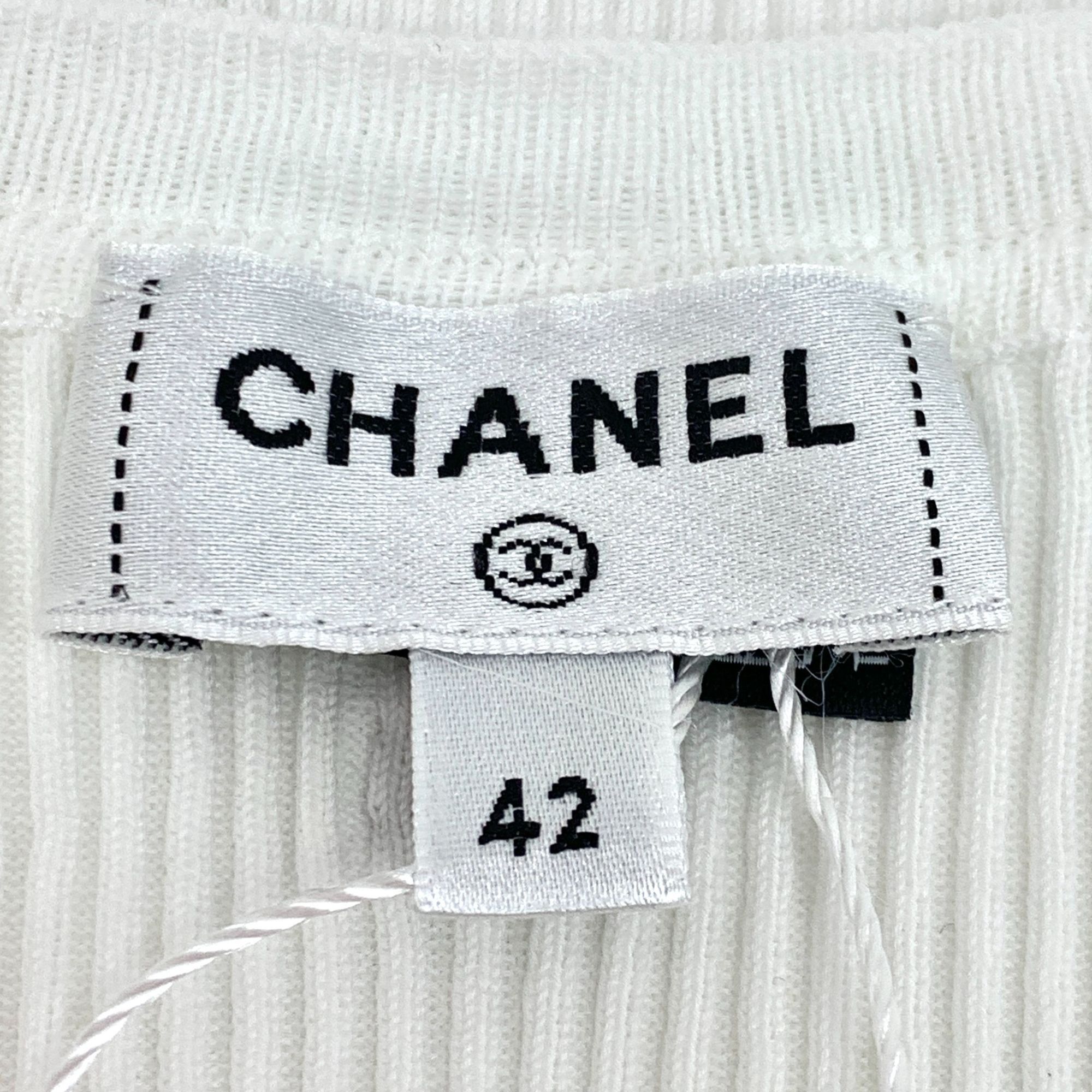 Chanel Chanel White Ribbed Cotton Blend Sleeveless Knit Vest With L Size M / US 6-8 / IT 42-44 - 2 Thumbnail