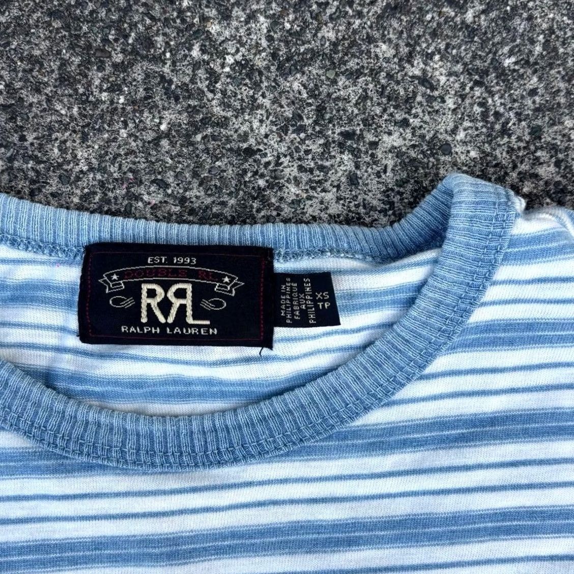 Ralph Lauren RRL RALPH LAUREN T-Shirt XS Blue Striped Short-Sleeve Casual USED men's Size US XS / EU 42 / 0 - 2 Thumbnail