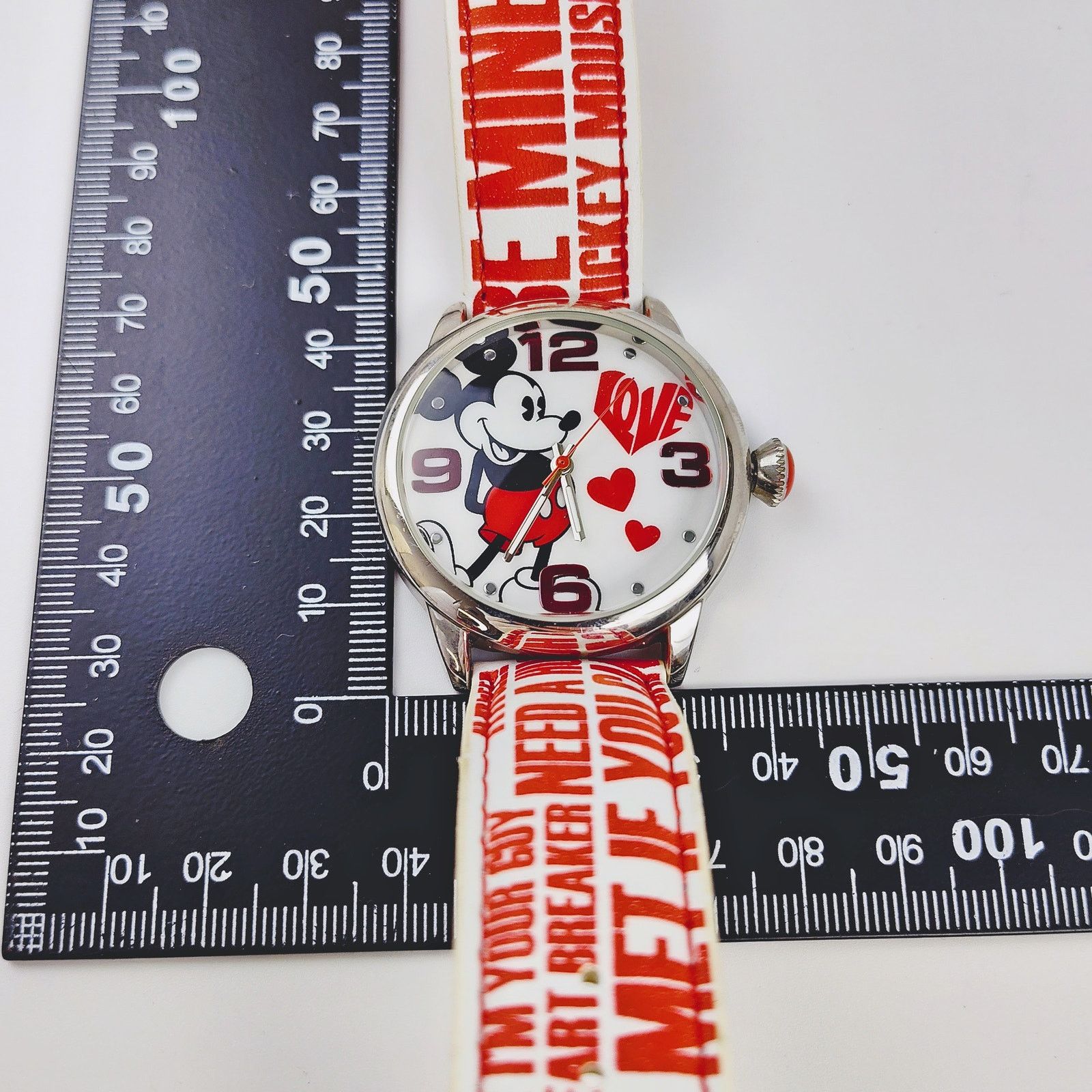 Disney Disney Mickey Mouse Love Silver-Toned White Leather Watch Size ONE SIZE - 7 Thumbnail