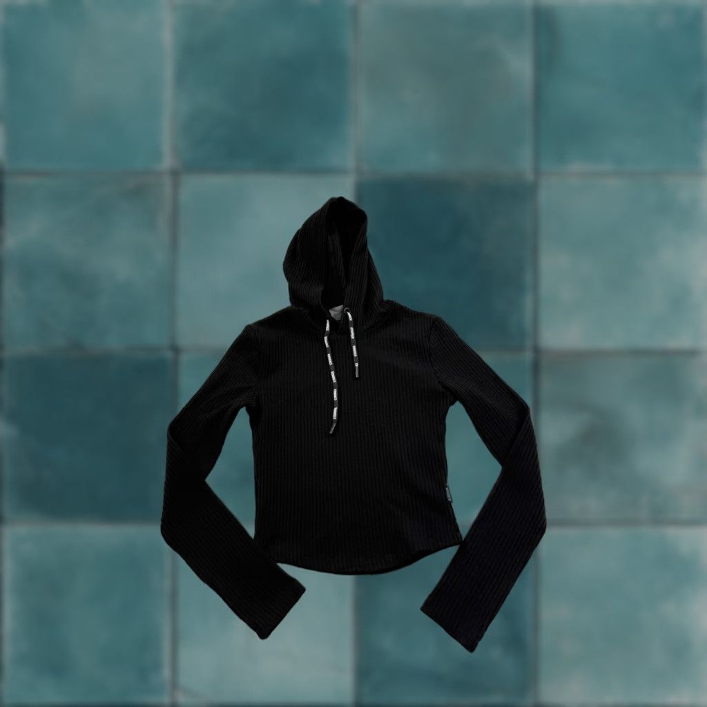 Vintage VINTAGE? No. Stronger Hoodie Womens Small Black Ribbed Knit Cropped Long Sleeve Pullover Size S / US 4 / IT 40 - 1 Thumbnail