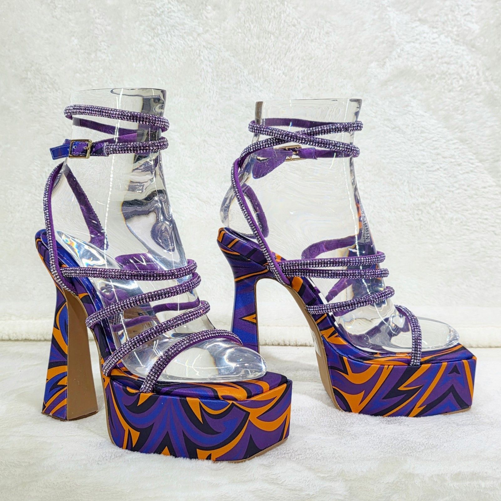 Other Racer Colorful 6" Chunky Flared Platform Heels Rhinestone St Size US 6 / IT 36 - 7 Thumbnail