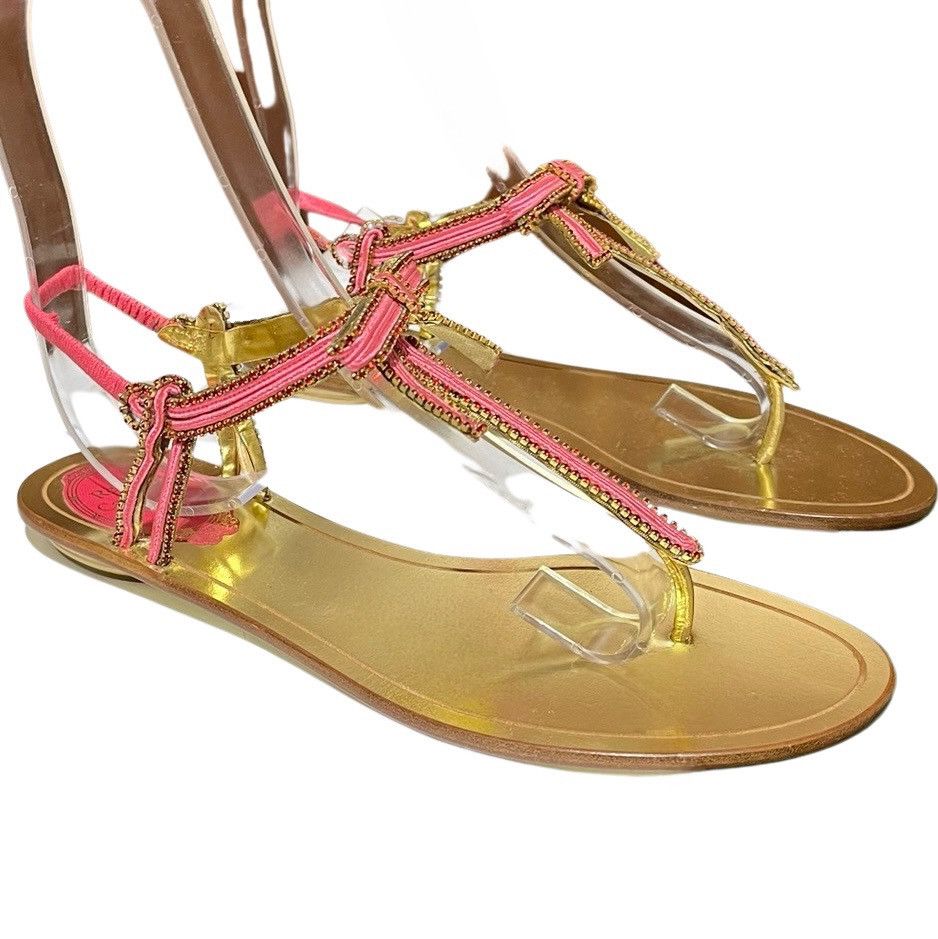 Rene Caovilla Rene Caovilla Gold & Pink Bow-Embellished Sandals Size US 7.5 / IT 37.5 - 3 Thumbnail