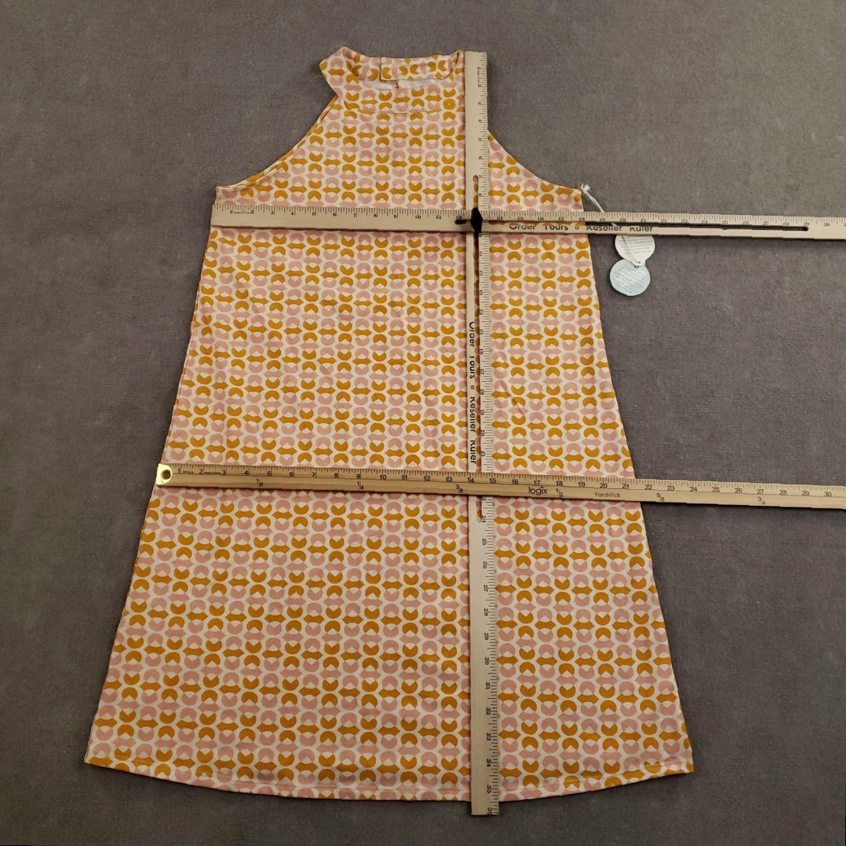 Vintage Spartina 449 Dress Womens Small Pink Yellow Ollie Geo Gabbi Halter Knit A-Line/Shift Sleeveless 95% Cotton 5% Spandex Spring/Summer Womens Size S / US 4 / IT 40 - 2 Thumbnail
