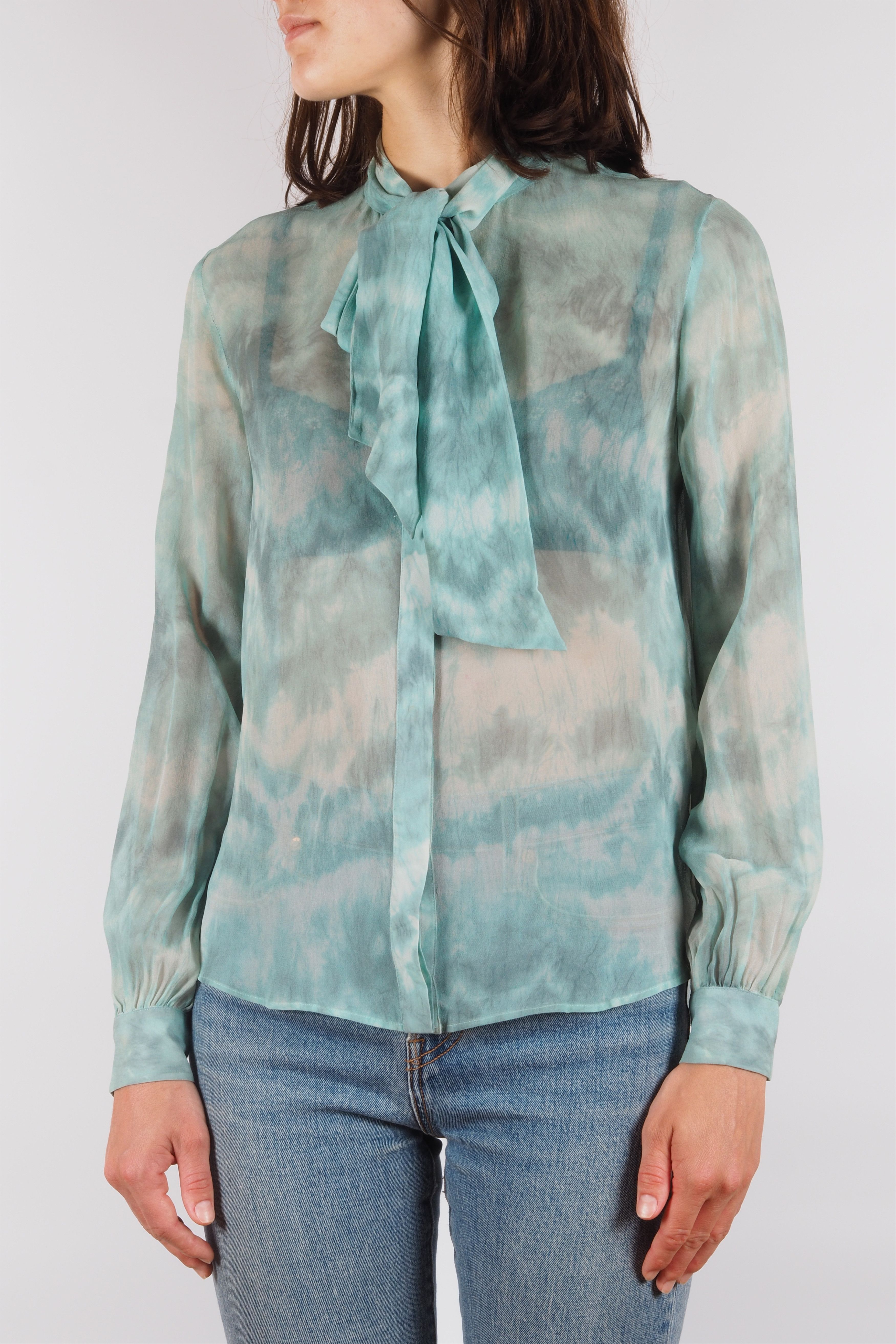Roberto Cavalli Roberto Cavalli Vintage Sheer Silk Tie-Dye Tie Neck Blouse Size XS / US 0-2 / IT 36-38 - 2 Thumbnail