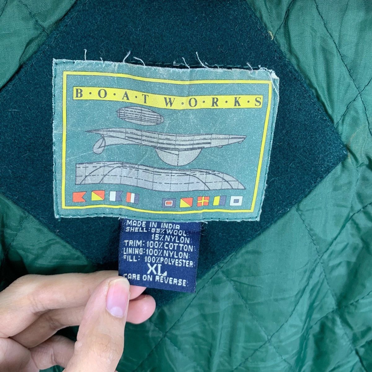 Vintage Vintage BOAT WORKS Green Quilted Duffle Coat Heavy Jacket Size US XL / EU 56 / 4 - 9 Thumbnail