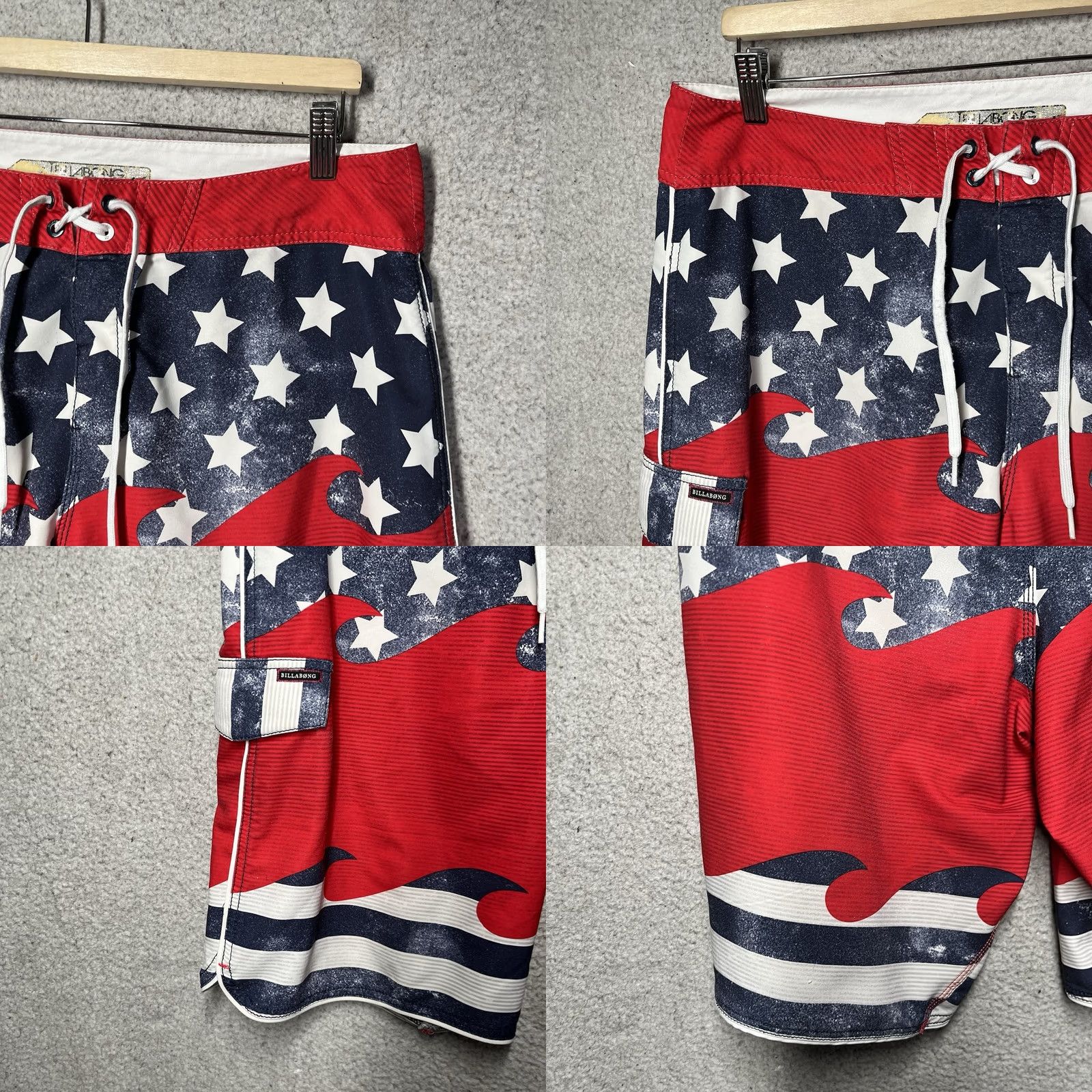 Billabong Billabong Board Shorts Mens 34 Red White Blue USA American Flag Surf Swim Trunks Size US 34 / EU 50 - 8 Thumbnail