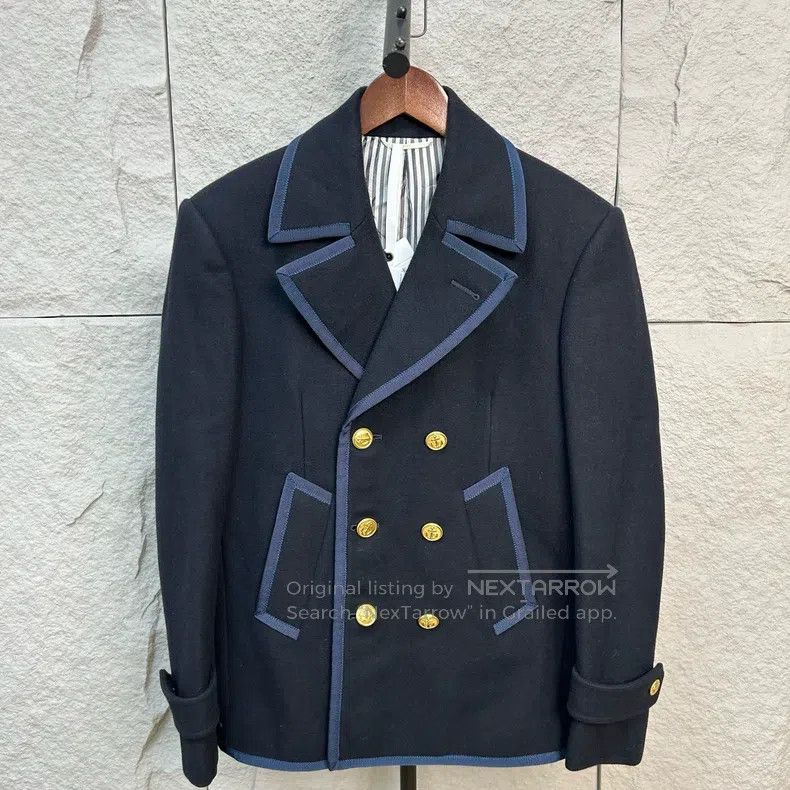 Thom Browne Thom Browne Classic Navy Blue Double-Breasted Coat Size US XS / EU 42 / 0 - 1 Thumbnail