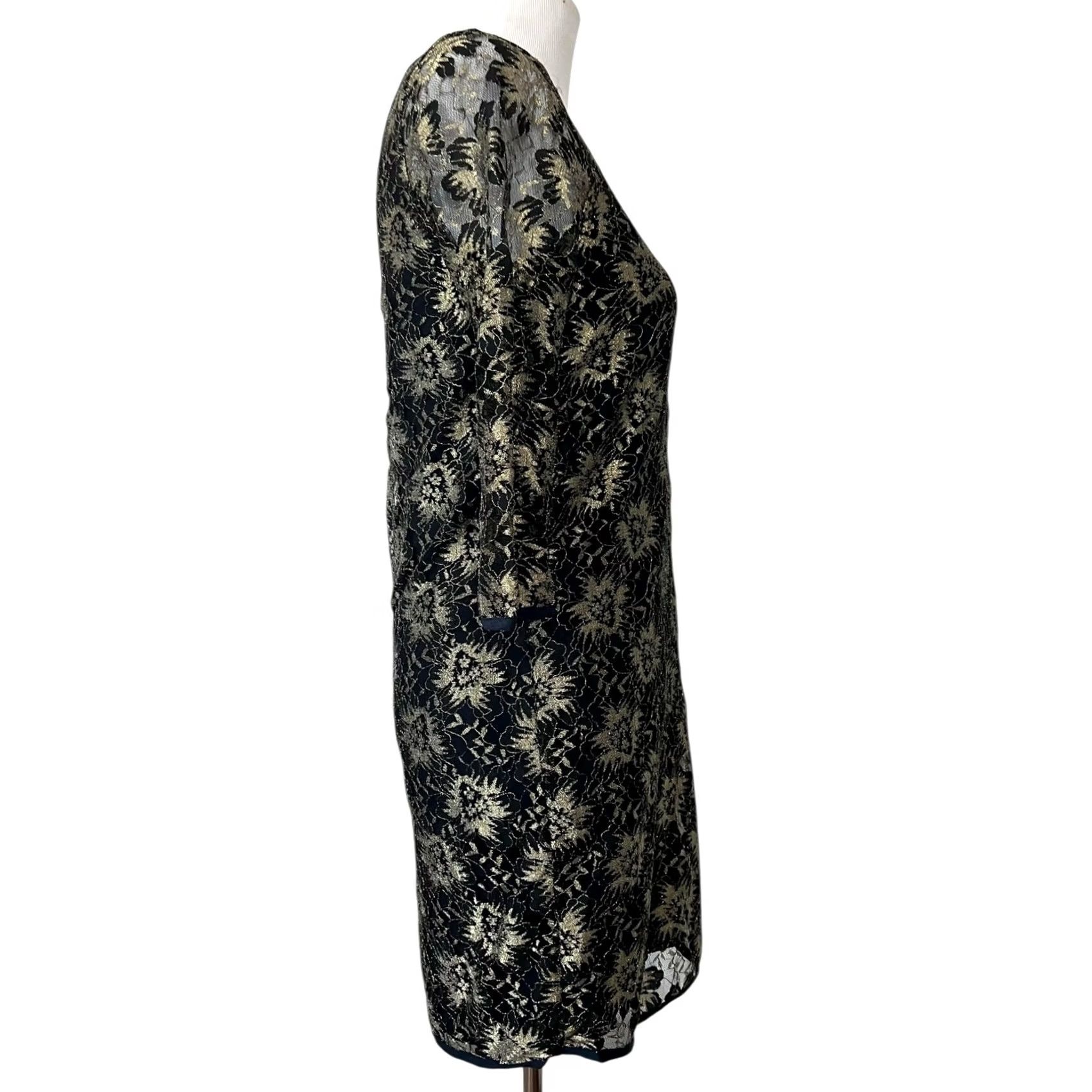 Vintage Sam & Lavi Shift Dress Sheer Lace Overlay Navy & Metallic Gold Party Glam XS Dress Women Short 3/4 Sleeve Vintage No Size XS / US 0-2 / IT 36-38 - 4 Thumbnail