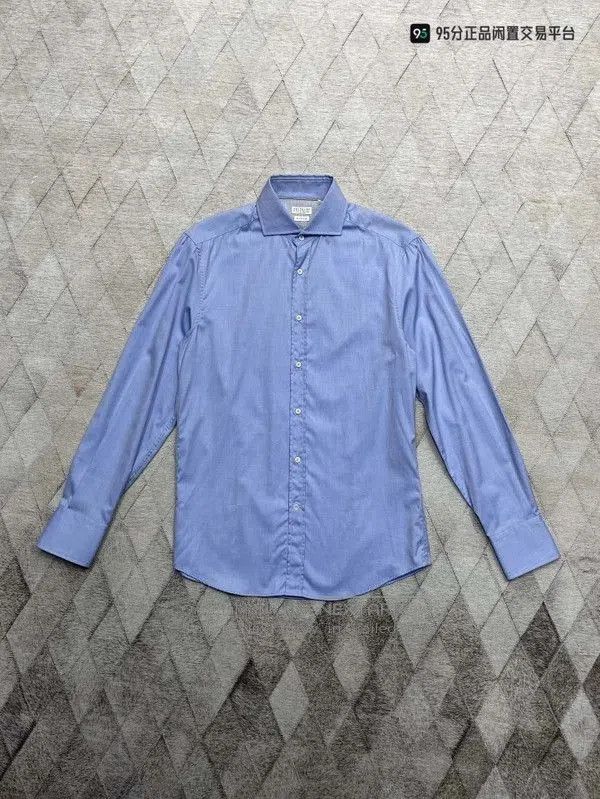 Brunello Cucinelli Brunello Cucinelli Men's Solid Blue Regular Collar Shirt. Size US S / EU 44-46 / 1 - 1 Thumbnail