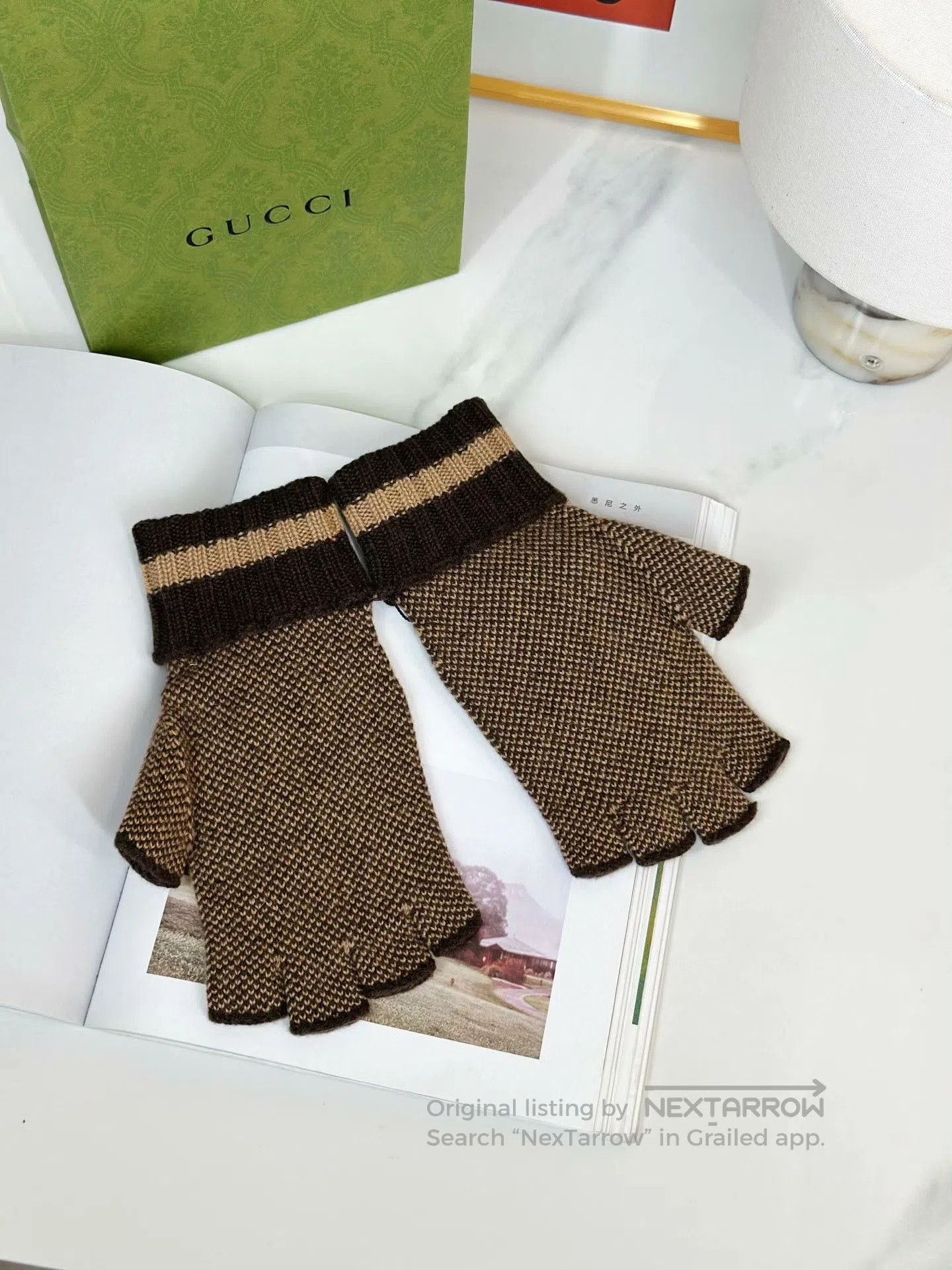 Gucci Gucci Brown Cashmere Fingerless Gloves. Size ONE SIZE - 2 Thumbnail