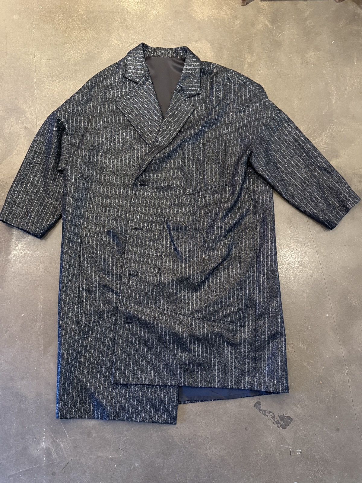 Sulvam Sulvam Bias Glitter Stripe Over Coat Black Size US L / EU 52-54 / 3 - 1 Thumbnail
