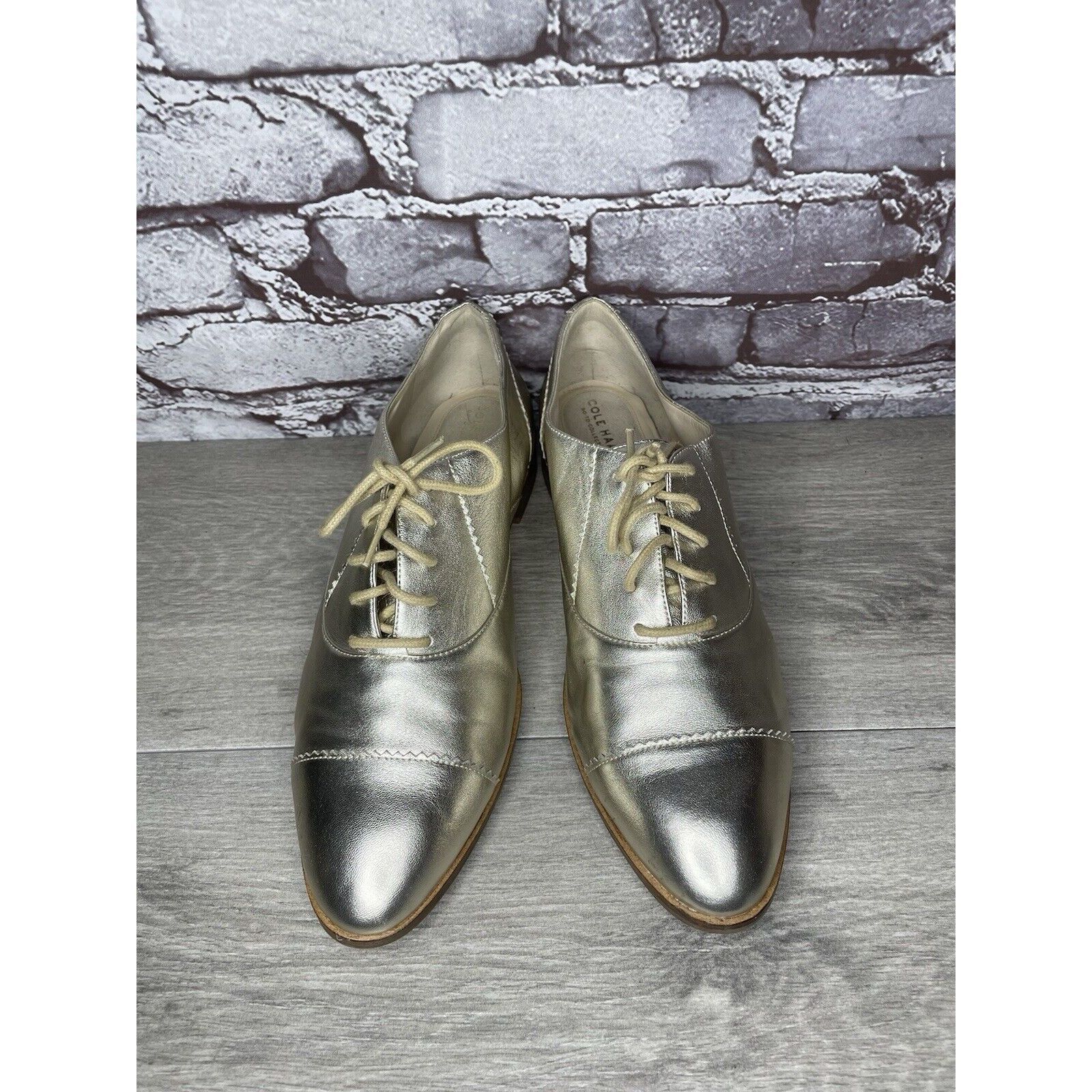 Cole Haan COLE HAAN Go To Collection Arden Gold Metallic Leather Oxfor Size US 10 / IT 40 - 14 Thumbnail