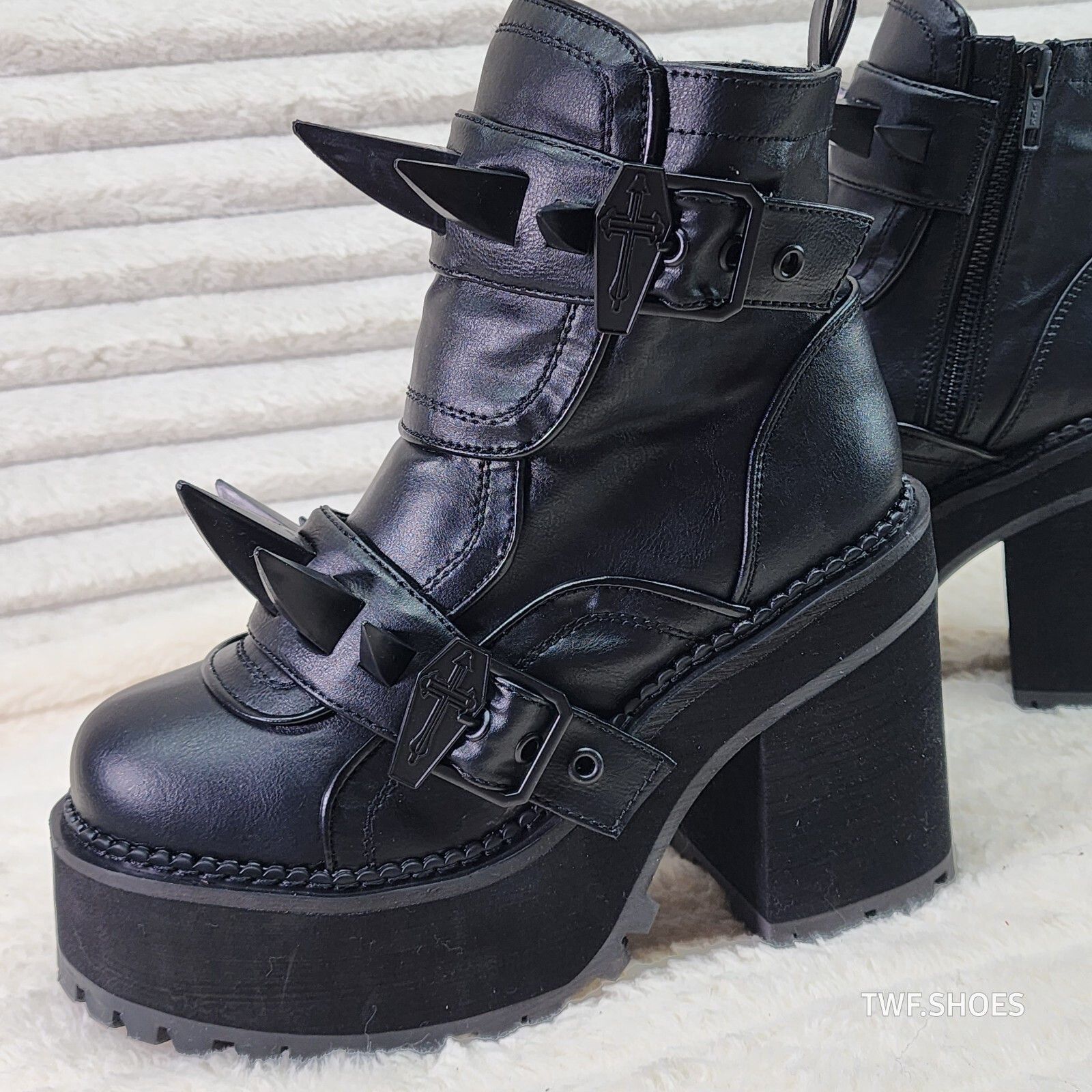 Demonia Cult Demonia Assault Black Matte Claw Spiked Platform Ankle Boots Size US 10 / IT 40 - 4 Thumbnail