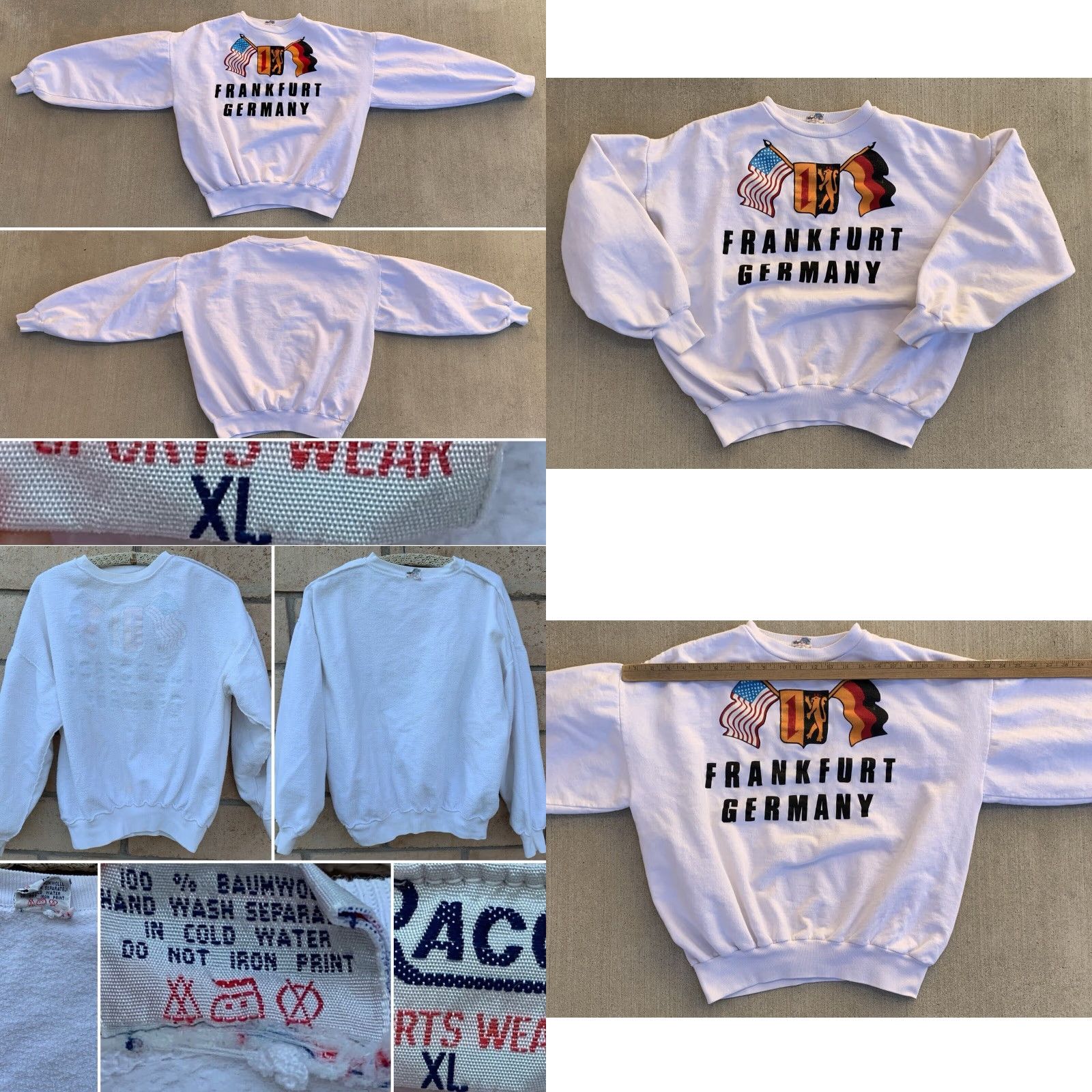 Vintage VINTAGE Frankfurt Germany Sweatshirt Raco Sports Wear Cotton Size XL White Graphic Print Men Pullover Crew Neck Long Sleeve Sports Theme Size US XL / EU 56 / 4 - 10 Thumbnail