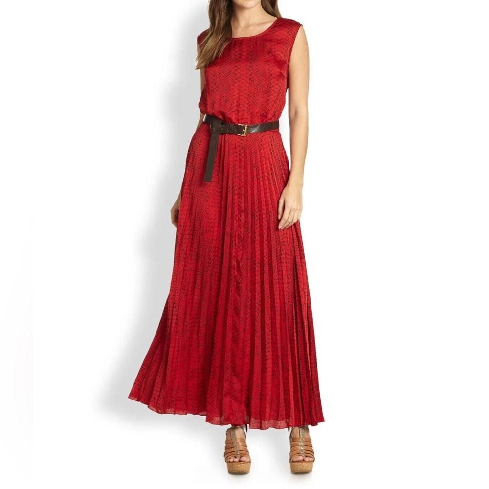 MICHAEL Michael Kors Red Snake Print Pleats Maxi Dress Large
