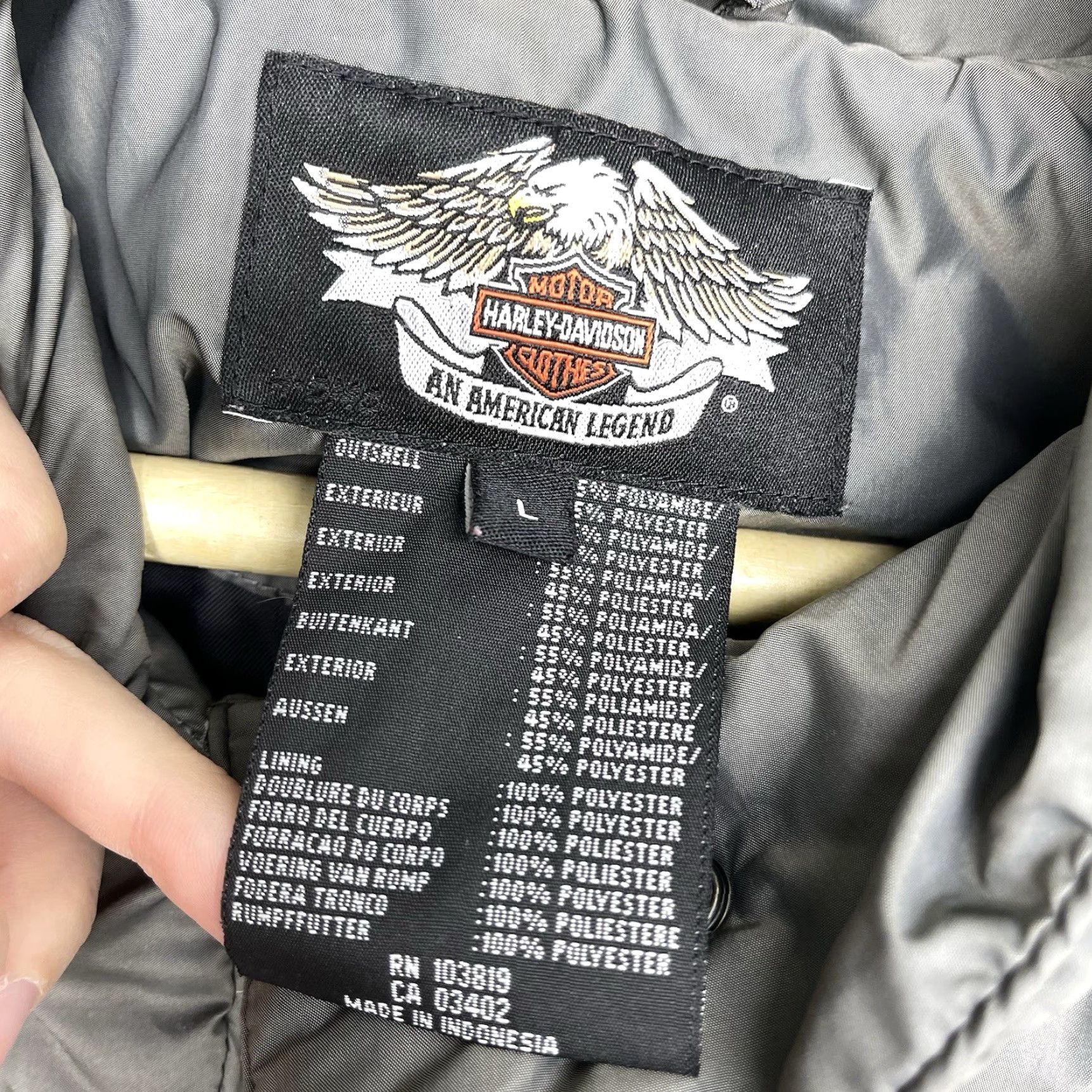 Harley Davidson VINTAGE Harley-Davidson Jacket Womens L Full Zip Puffer Riding HD Coat Gray Long Sleeve Outer Nylon Size L / US 10 / IT 46 - 3 Thumbnail