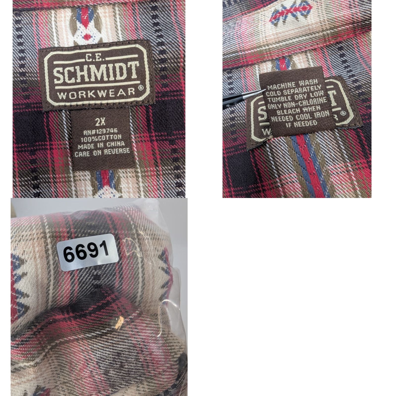 Vintage C.E. Schmidt Shirt Adult 2X Red Geometric Western Button-Up Snap Pocket Easy Care Mens Size US XXL / EU 58 / 5 - 8 Thumbnail