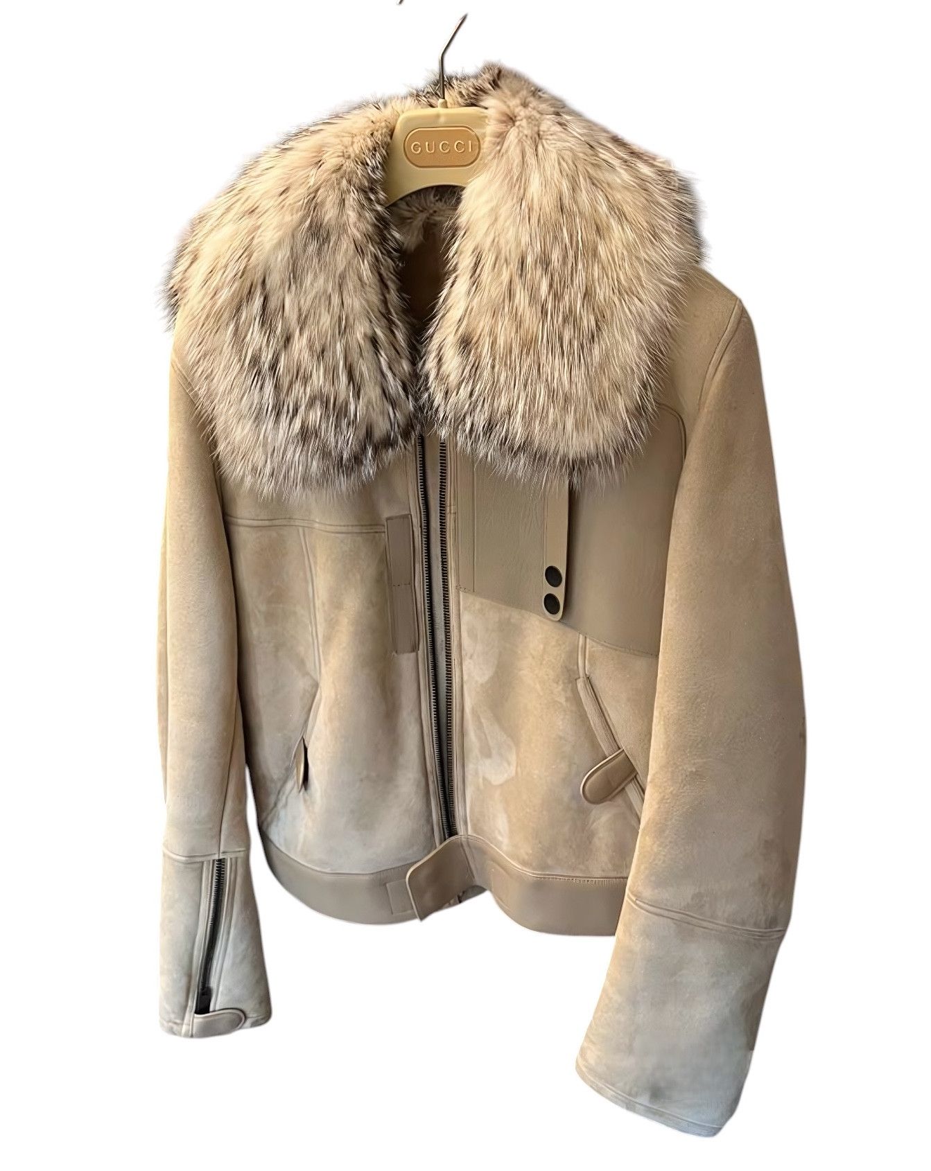 FUR LINING SUEDE LEATHER JACKET MINK FUR COLLAR BY TOM FORD