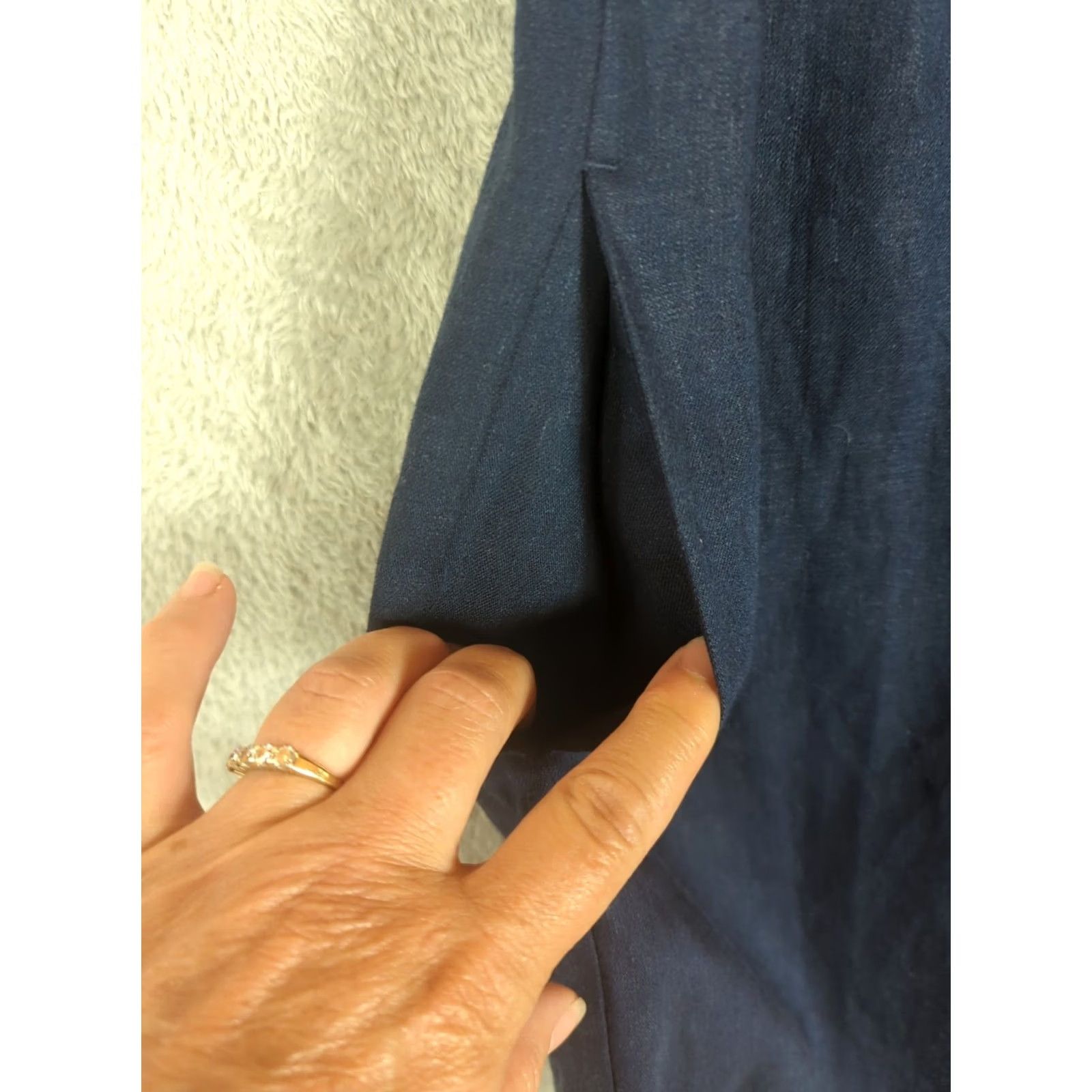 Vintage Ophelia Roe Dress Shirt Navy blue Knee Length Button Down Pocket Cap Sleeve Collared Linen Blend Minimalist Women M Size M / US 6-8 / IT 42-44 - 4 Thumbnail