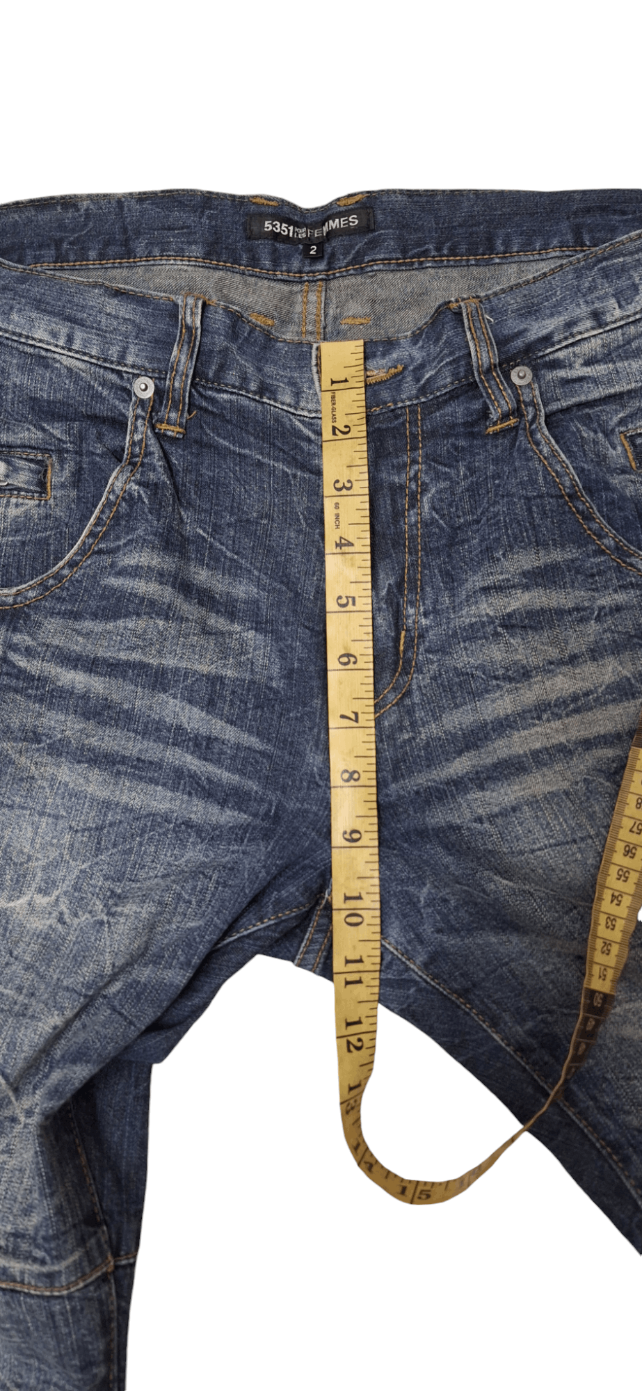 5351 POUR LES HOMMES × Le Grande Bleu (L.G.B.) 5351 Pour Les Femmes Zipper Whiskered Jeans Size 33" - 18 Thumbnail