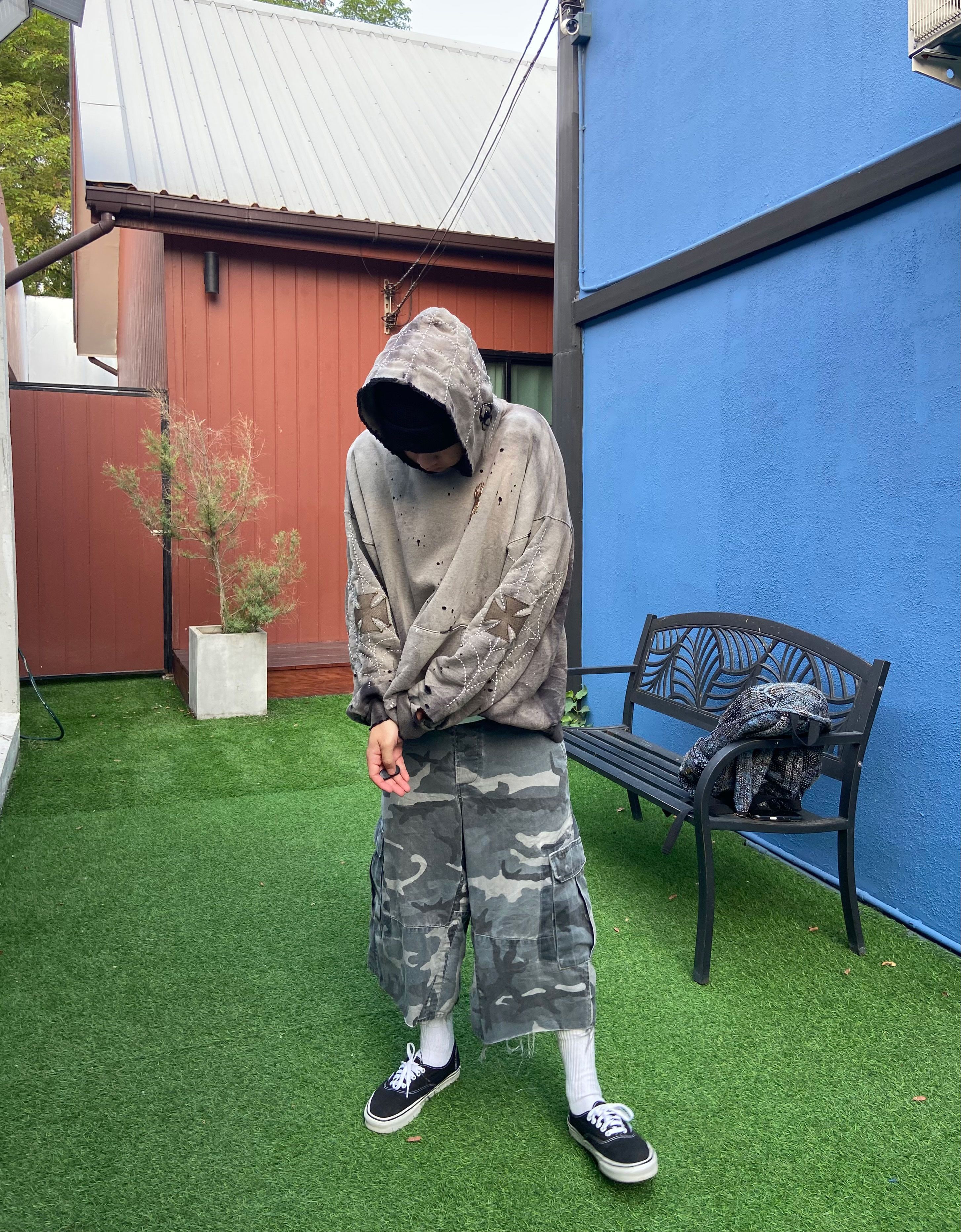 Japanese Brand XXL* Thrashed & Faded Sashiko Spider Web Hoodie Size US XXL / EU 58 / 5 - 3 Thumbnail
