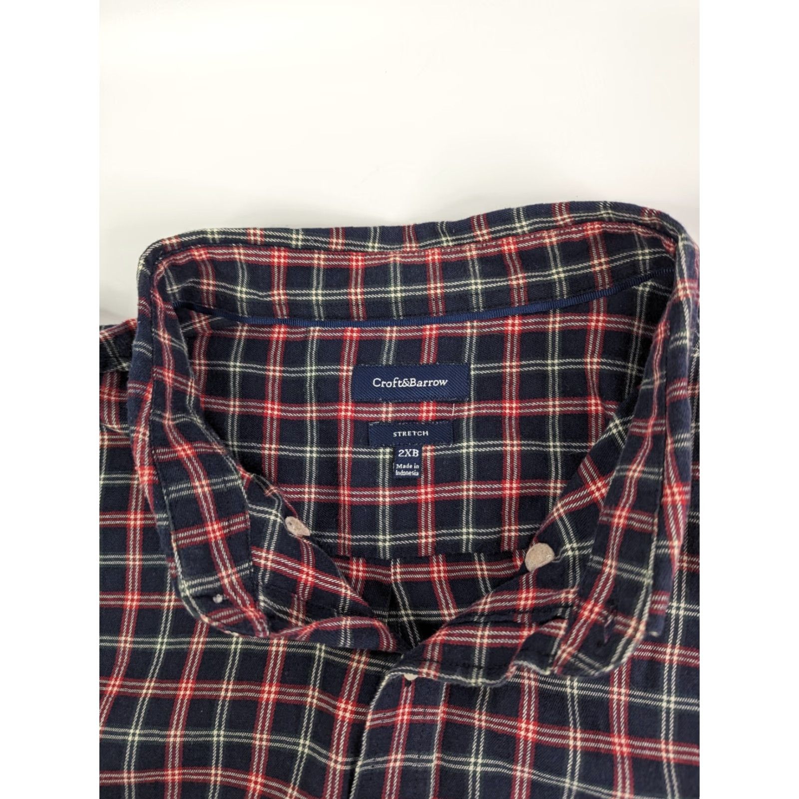 Croft & Barrow Croft & Barrow Button Up Shirt Plaid Navy Multicolor 2XB Big & Tall Men’s Long Sleeve Cotton Blend Stretch Rounded Shirttail Hem Chest Pocket Size US XXL / EU 58 / 5 - 7 Thumbnail