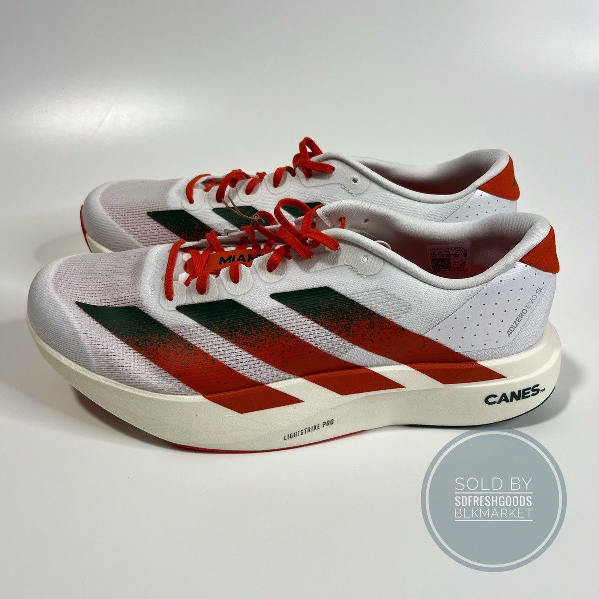 Adidas Men's Adidas EVO SL Miami Hurricanes Running Shoes JQ2148 Size US 12 / EU 45 - 1 Thumbnail
