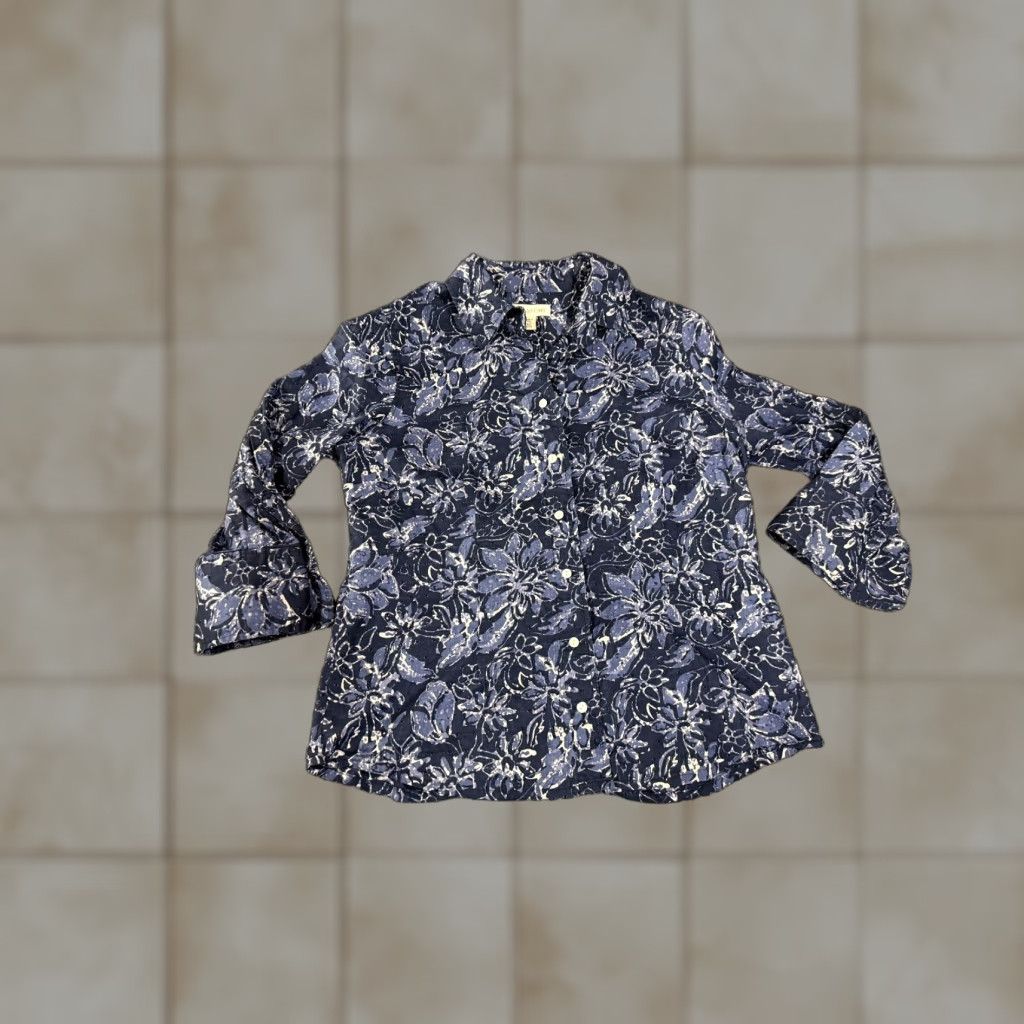 Coldwater Creek Coldwater Creek Button Up Shirt Womens Petite Medium Blue Floral Long Sleeve Blouse Shirt Casual Embroidered Button Cotton Lightweight Classic Size M / US 6-8 / IT 42-44 - 1 Thumbnail