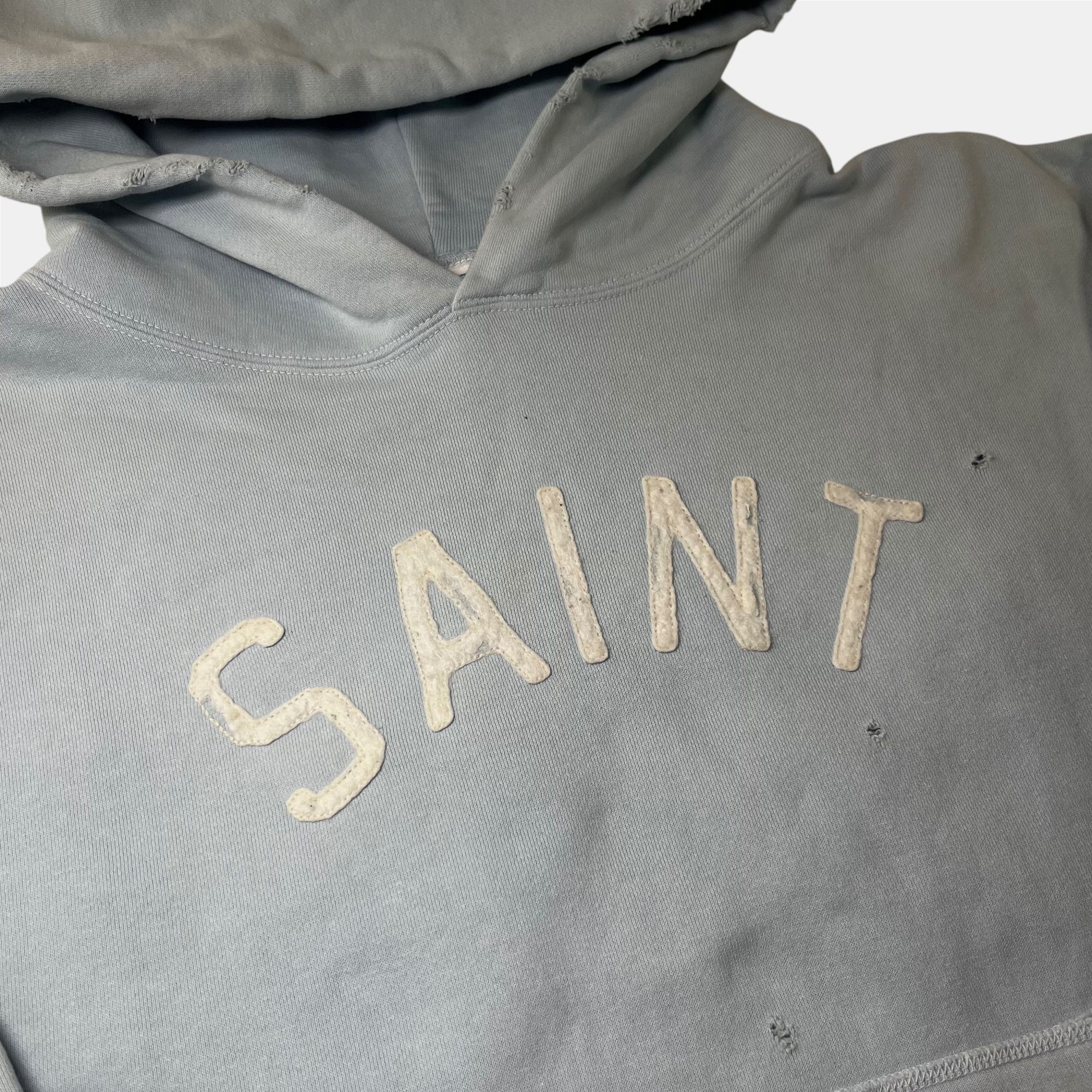 Saint Michael Saint Mxxxxxx "Saint" Hoodie Baby Blue Distressed FW22 Size US L / EU 52-54 / 3 - 3 Thumbnail